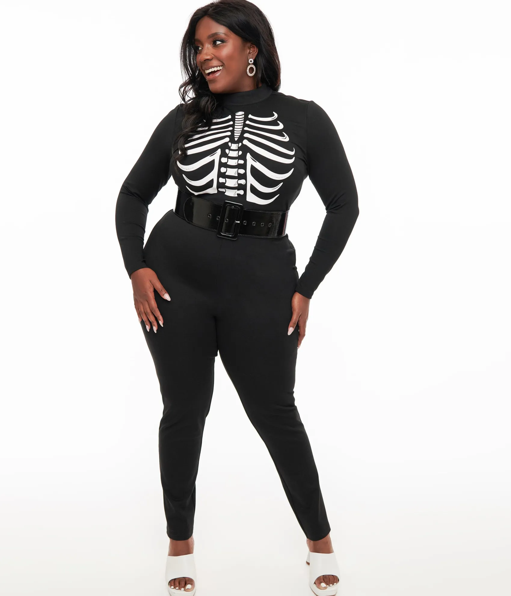 Unique Vintage Smak Parlour Plus Size 1960s Black & White Skeleton Glow in the Dark Jumpsuit Best Sale