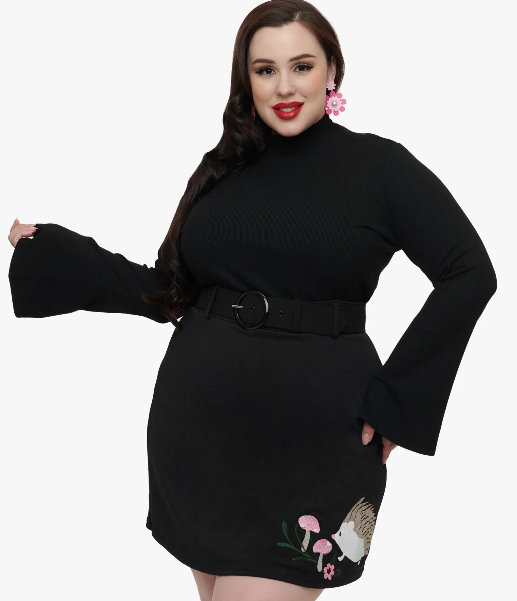 Unique Vintage Smak Parlour Plus Size 1960s Black Mock Neck Bell Sleeve Top Best Sale