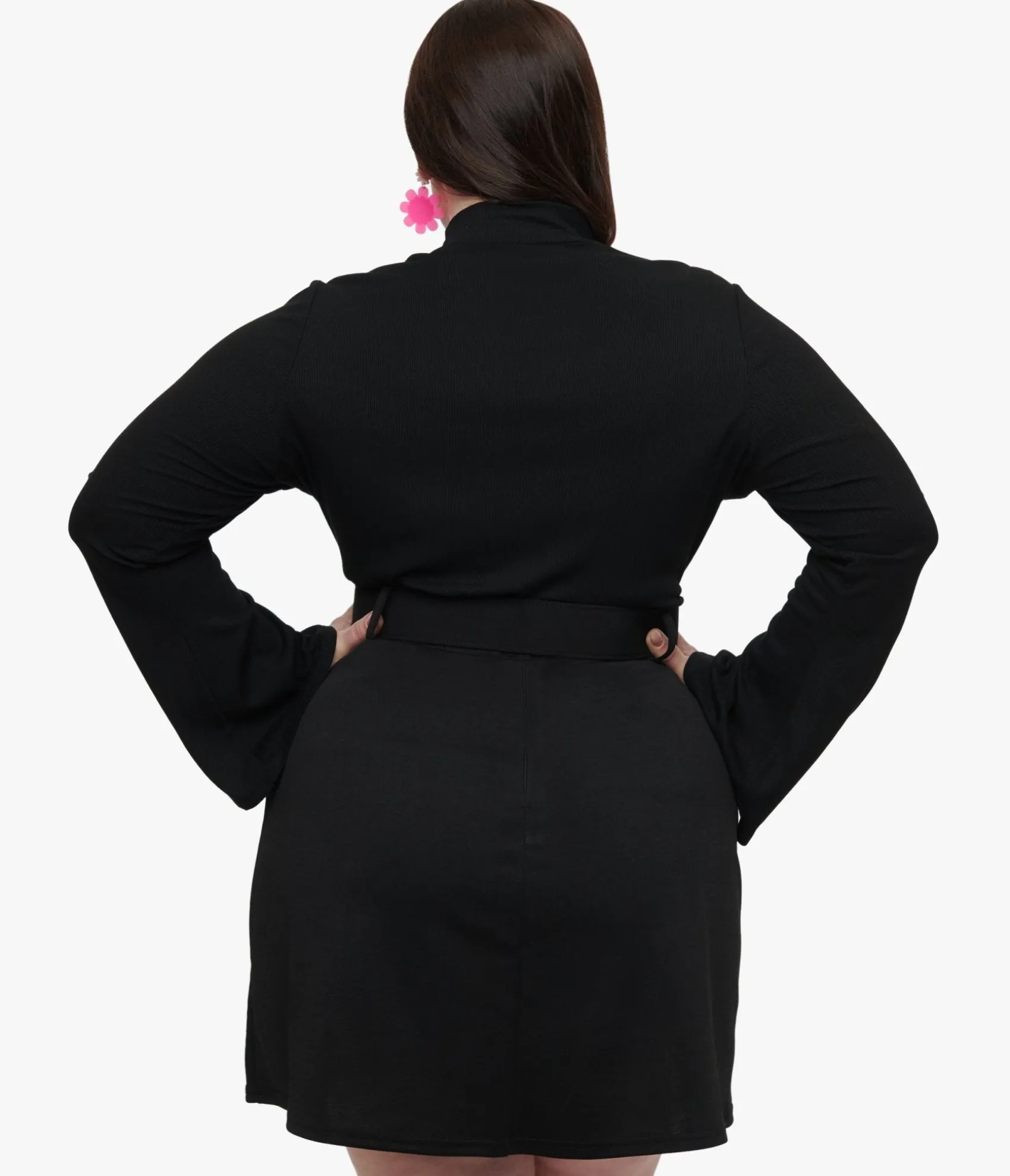 Unique Vintage Smak Parlour Plus Size 1960s Black Mock Neck Bell Sleeve Top Best Sale