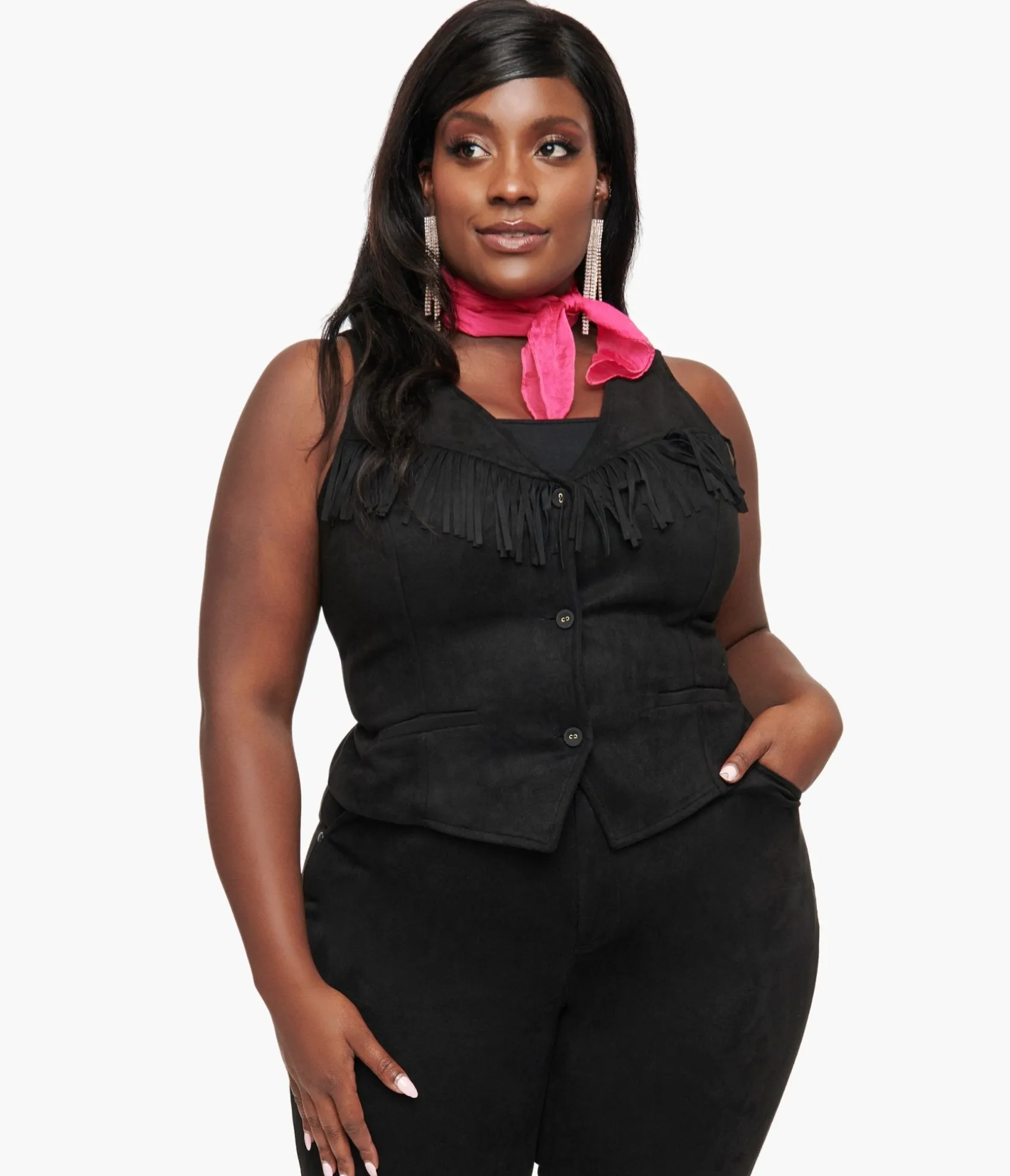 Unique Vintage Smak Parlour Plus Size 1970s Black Suede Fringe Vest Store