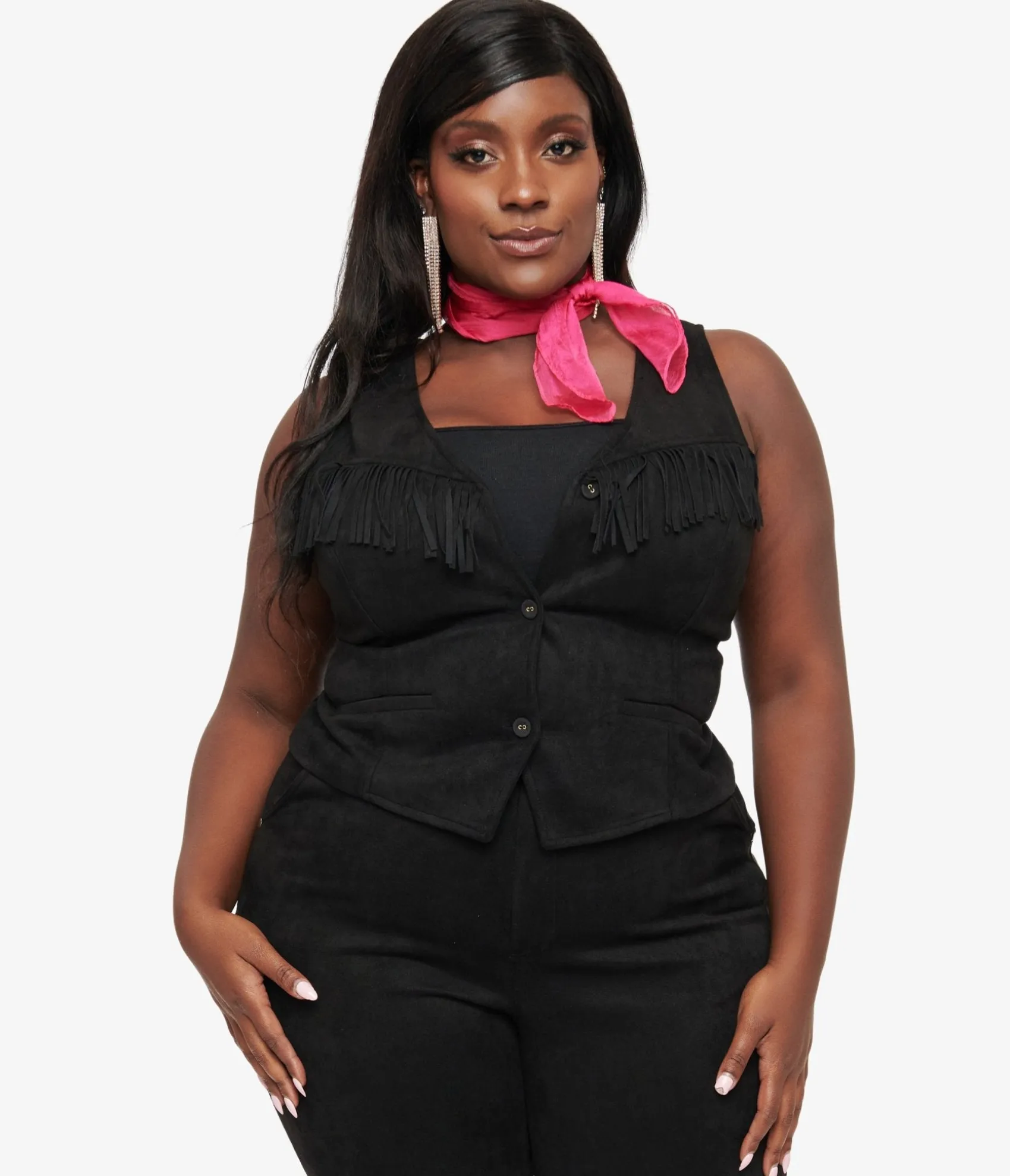 Unique Vintage Smak Parlour Plus Size 1970s Black Suede Fringe Vest Store