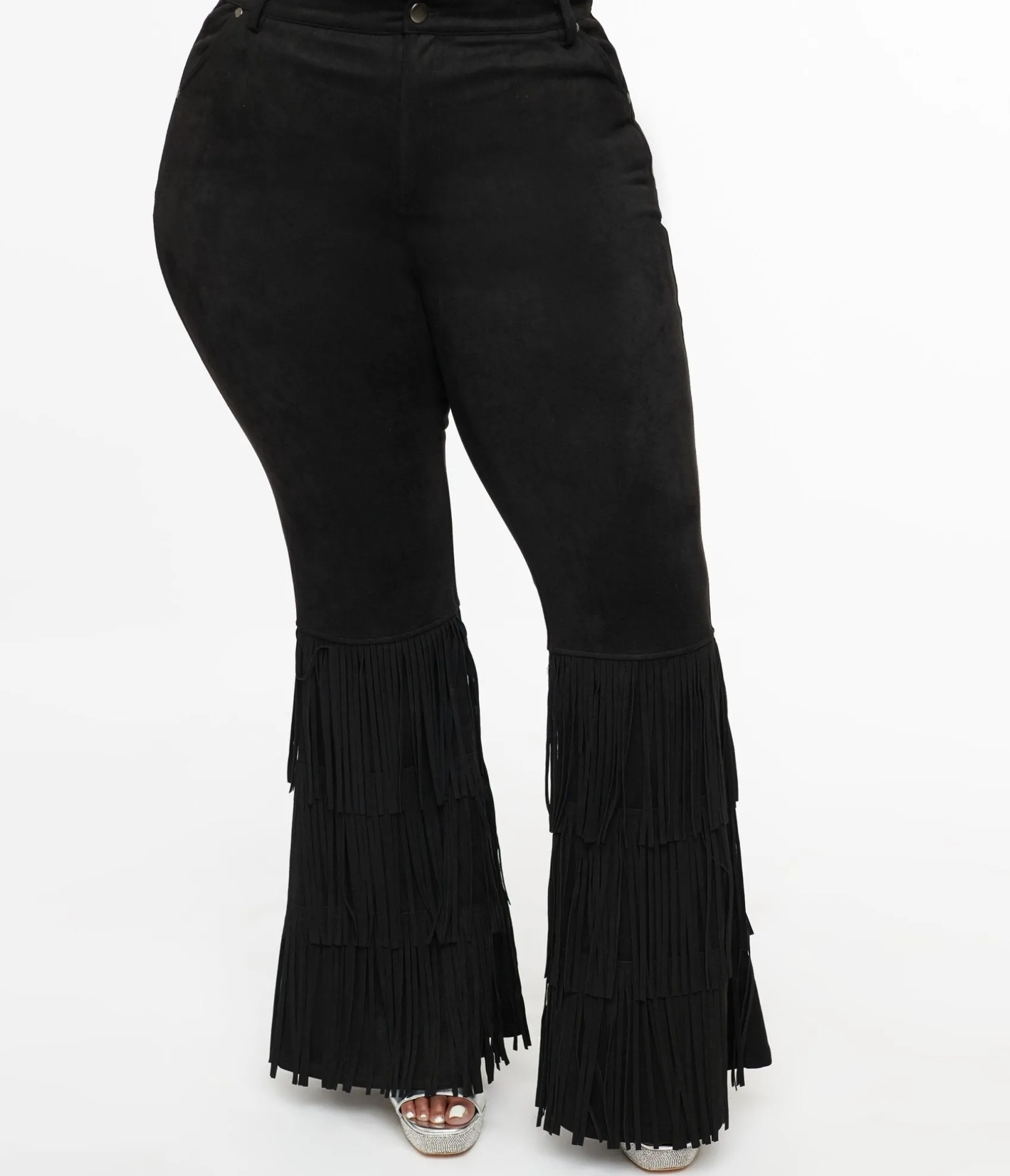 Unique Vintage Smak Parlour Plus Size 1970s Black Suede Tassel Flare Pants Best