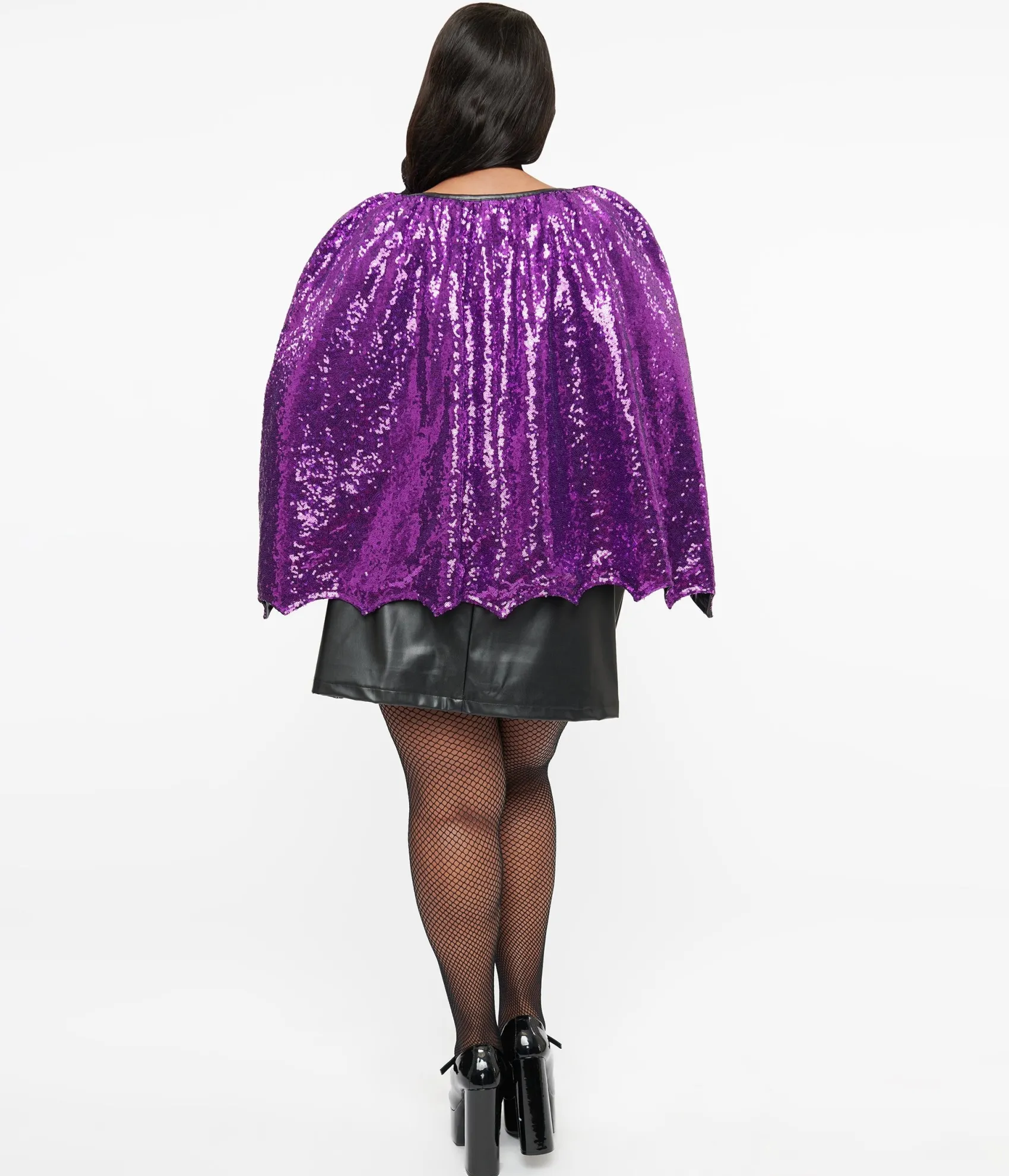 Unique Vintage Smak Parlour Plus Size 1960s Black Vinyl & Purple Sequin Cape Shift Dress Online