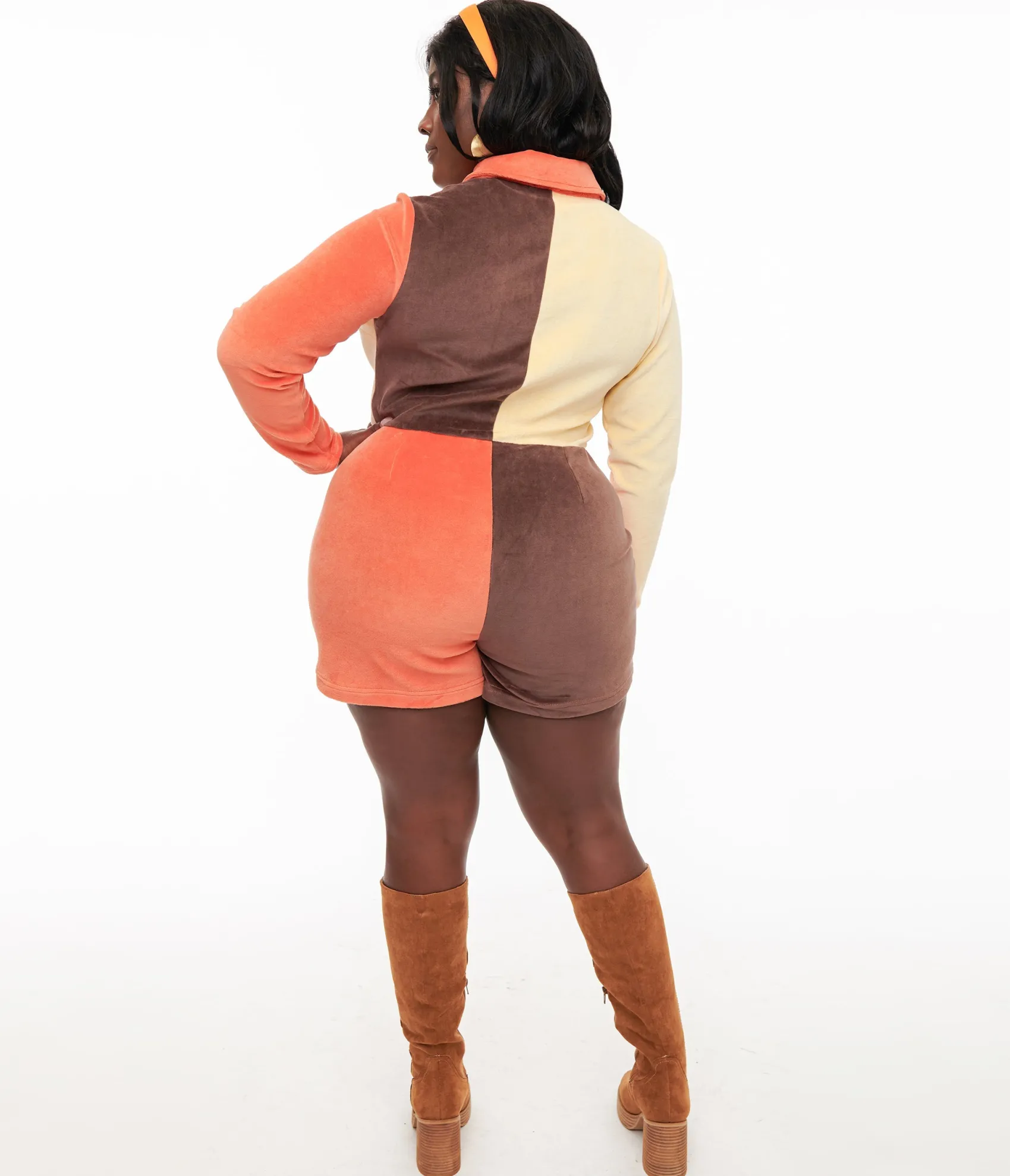 Unique Vintage Smak Parlour Plus Size 1960s Fall Color Block Terry Cloth Romper Flash Sale