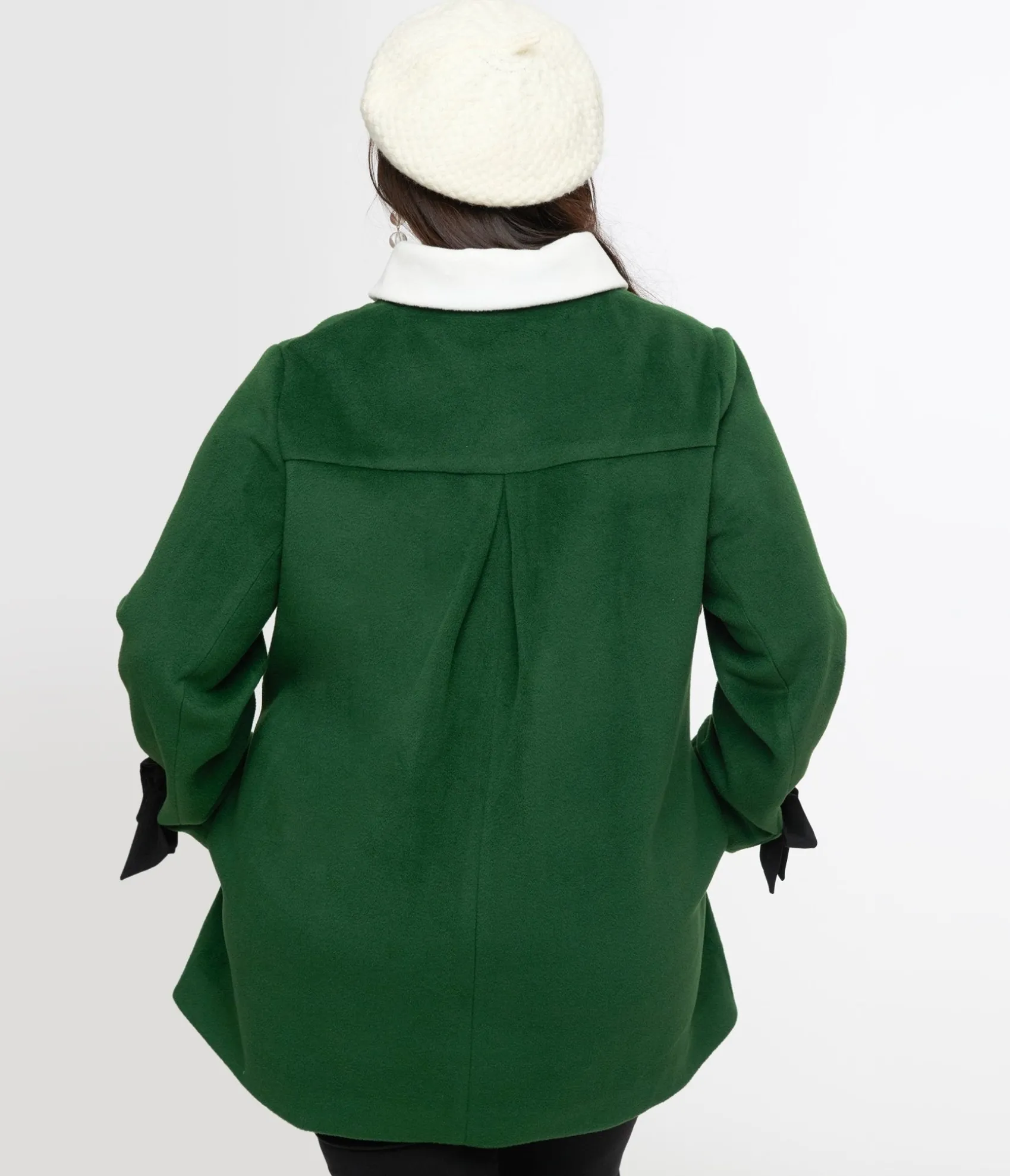 Unique Vintage Smak Parlour Plus Size 1960s Green & Black Bows Topper Coat Clearance