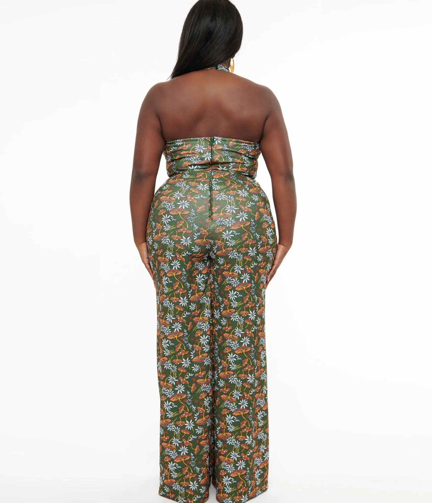 Unique Vintage Smak Parlour Plus Size 1960s Green & Orange Mushroom Glamour Goddess Jumpsuit Flash Sale