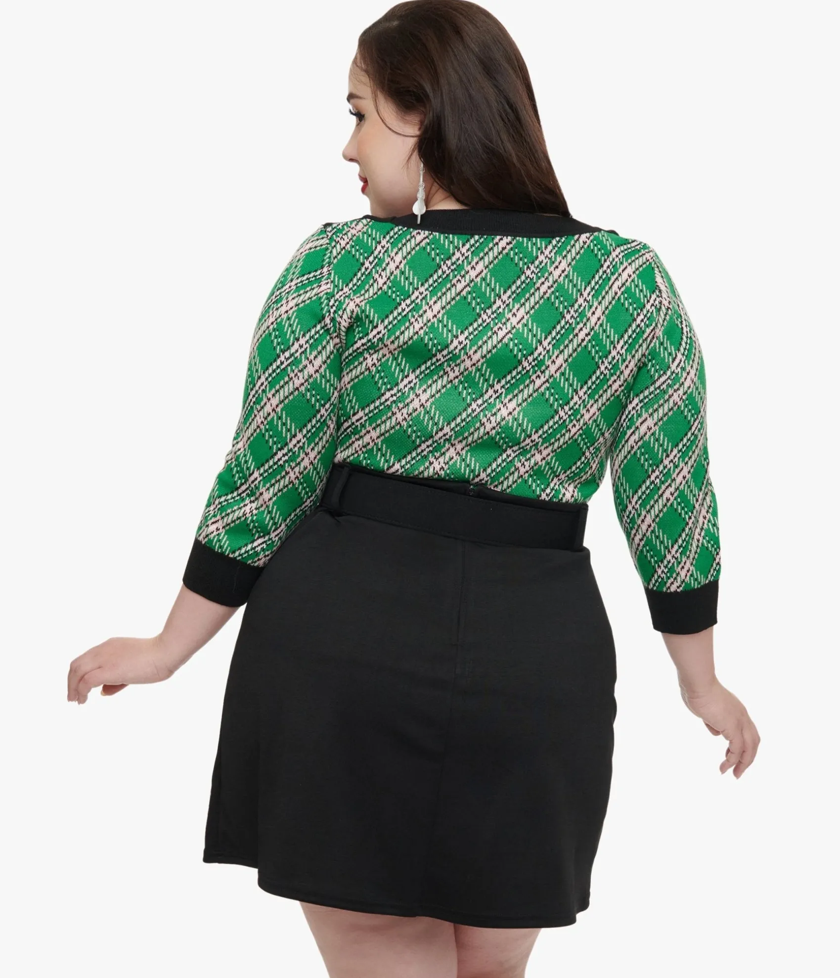 Unique Vintage Smak Parlour Plus Size 1960s Green Plaid & Hedgehog Sweater Cheap