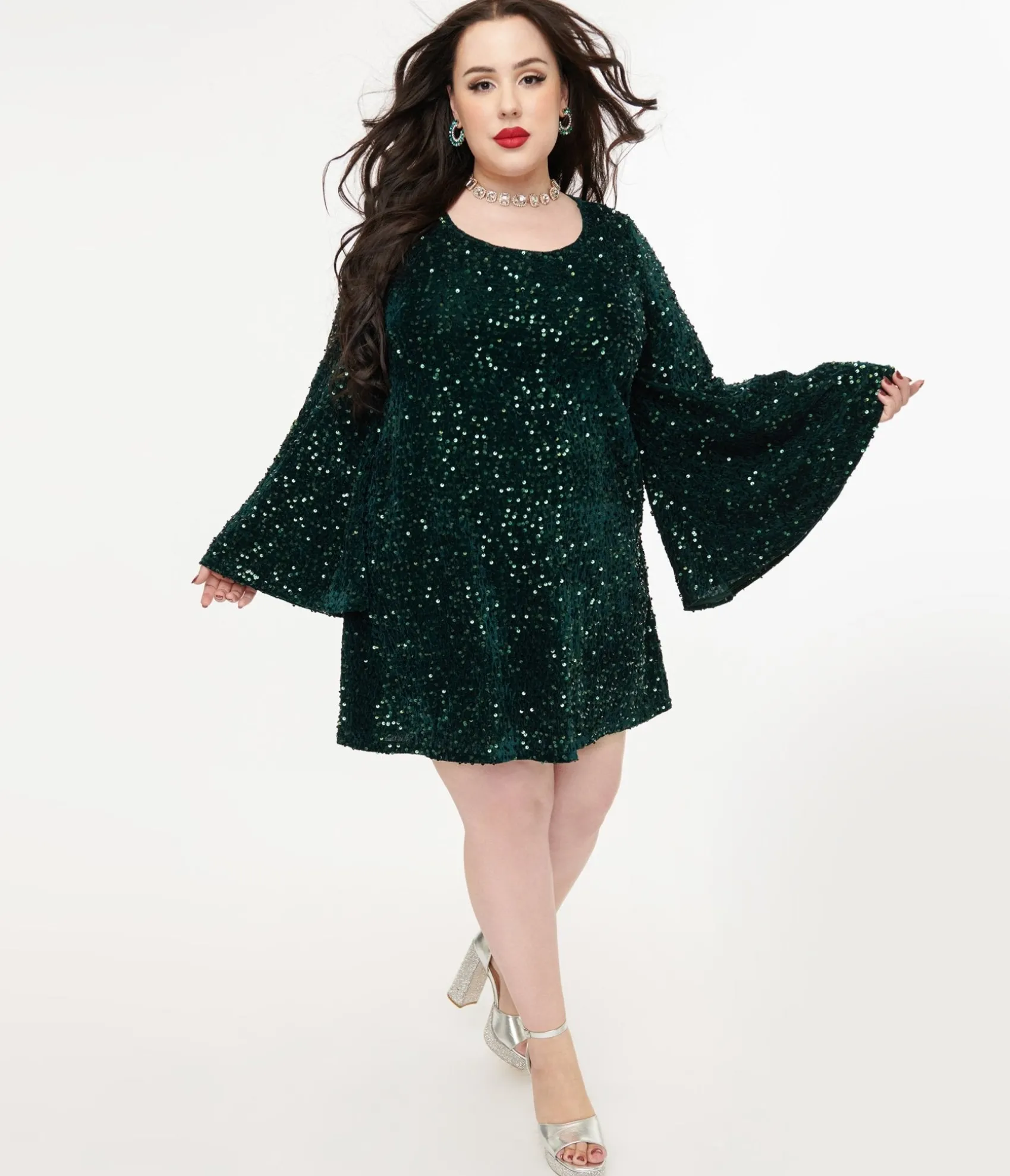 Unique Vintage Smak Parlour Plus Size 1960s Green Sequin Downtown Scene Mini Dress Shop