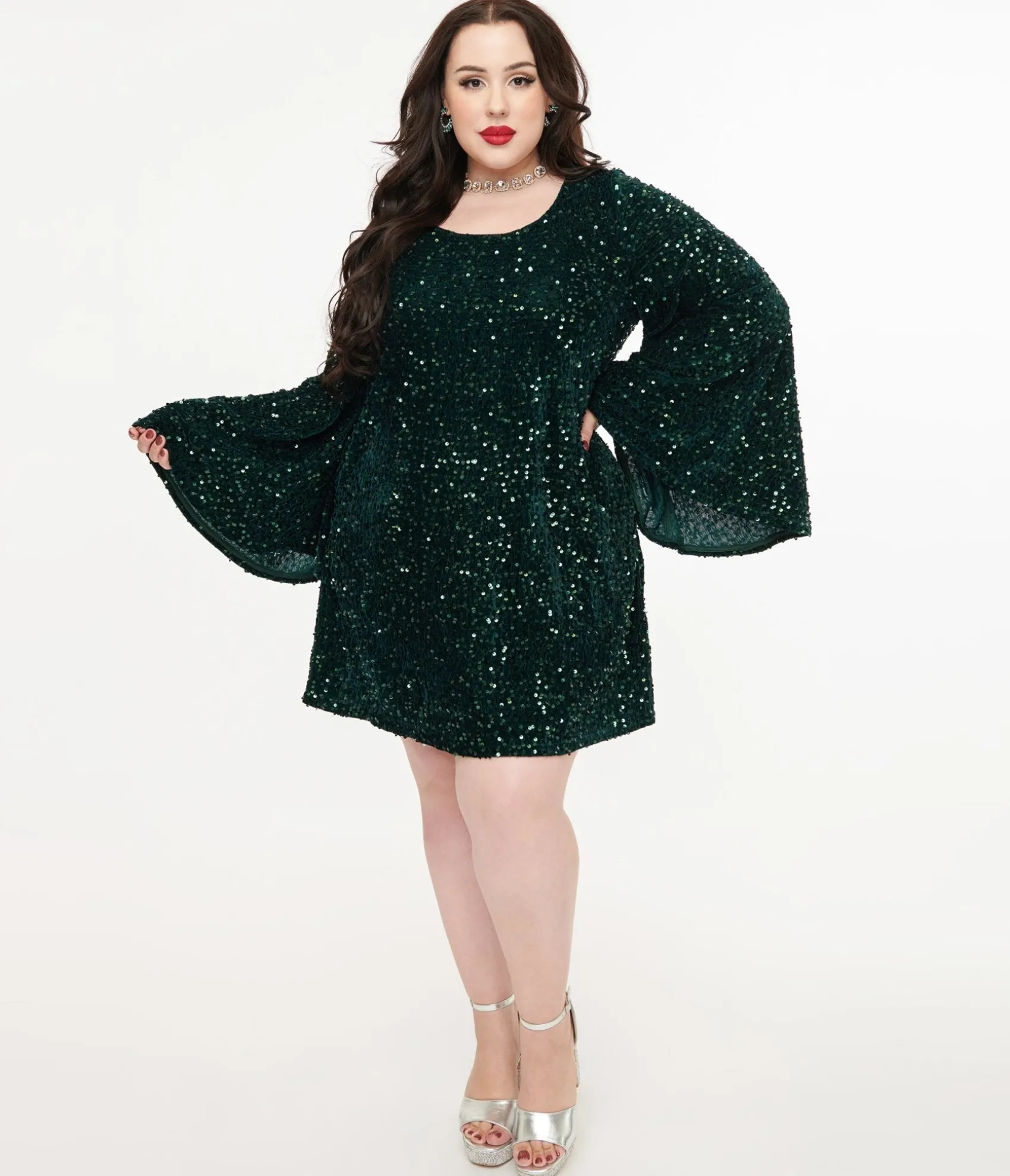 Unique Vintage Smak Parlour Plus Size 1960s Green Sequin Downtown Scene Mini Dress Shop