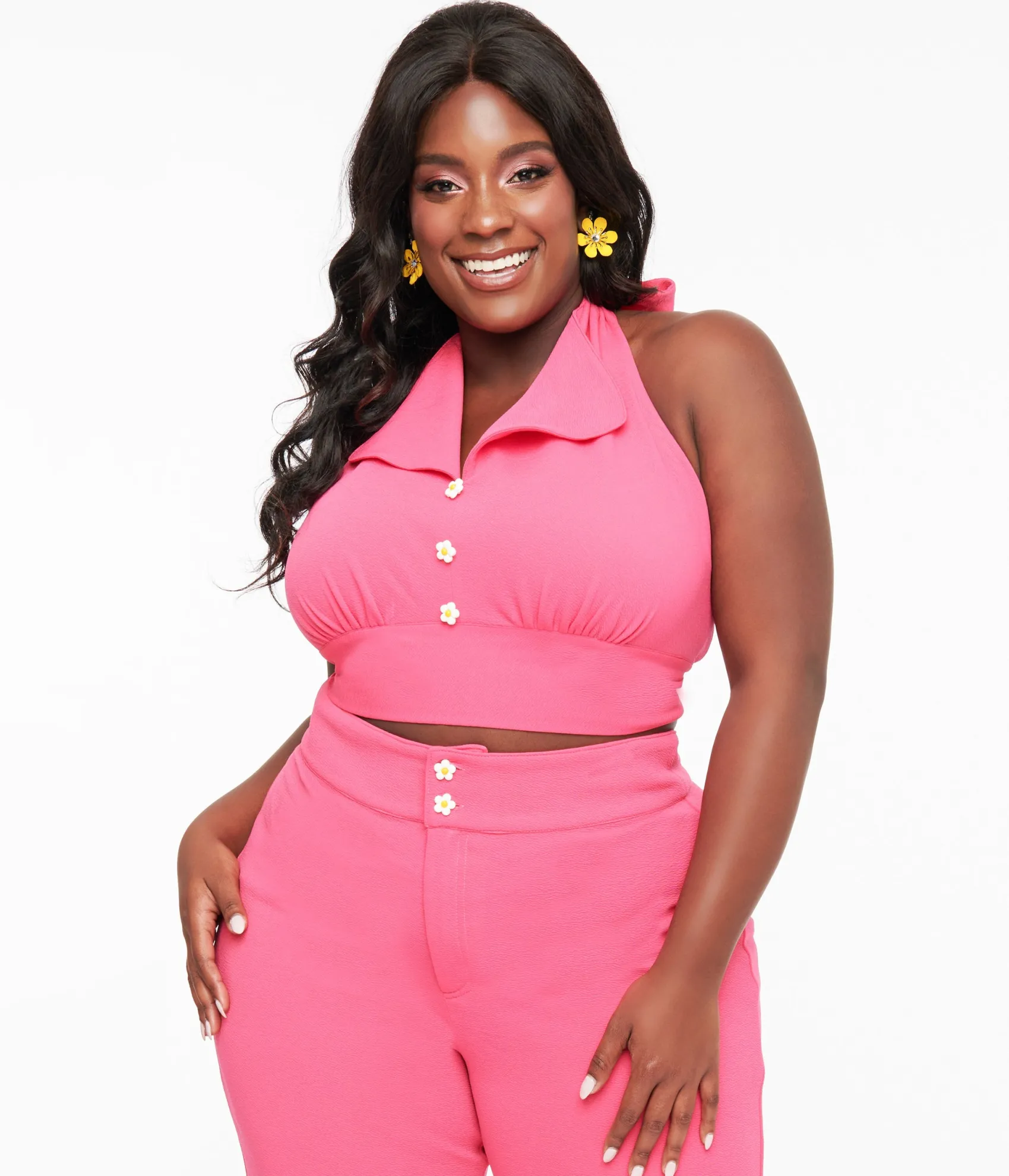 Unique Vintage Smak Parlour Plus Size 1960s Hot Pink Halter Crop Top Online