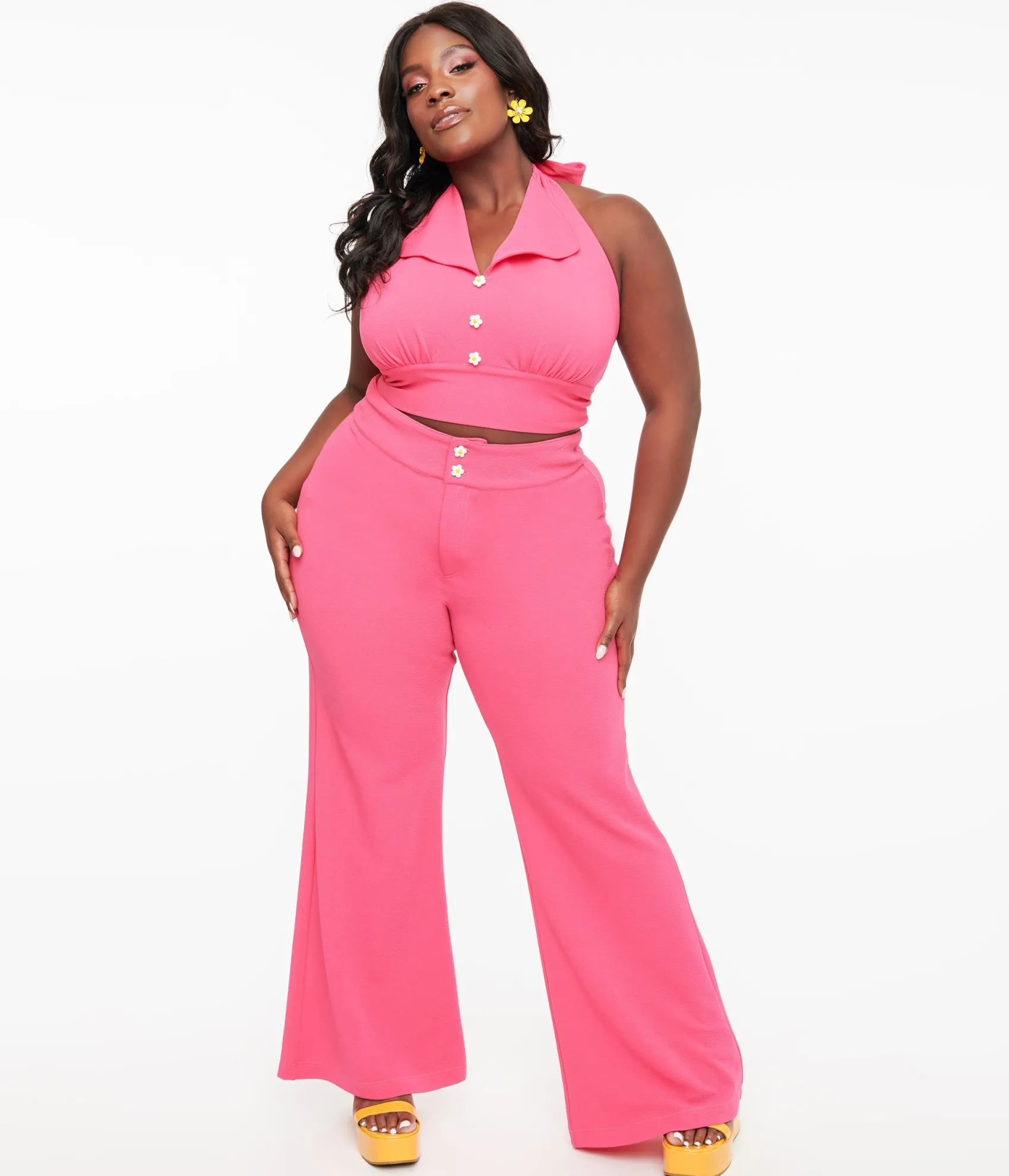 Unique Vintage Smak Parlour Plus Size 1960s Hot Pink High Waist Flare Pants Online