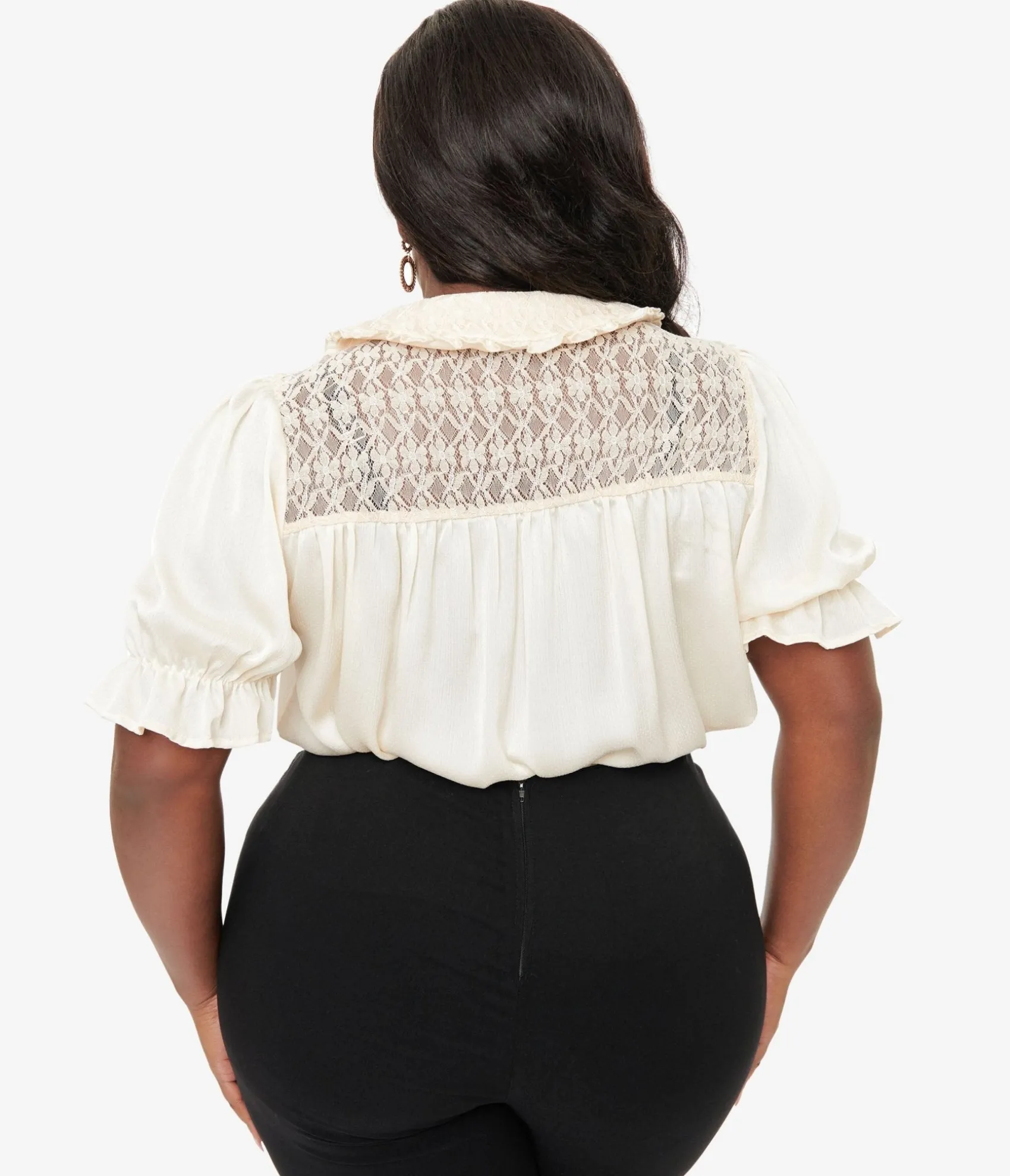 Unique Vintage Smak Parlour Plus Size 1960s Ivory Lace Puff Sleeve Blouse Outlet