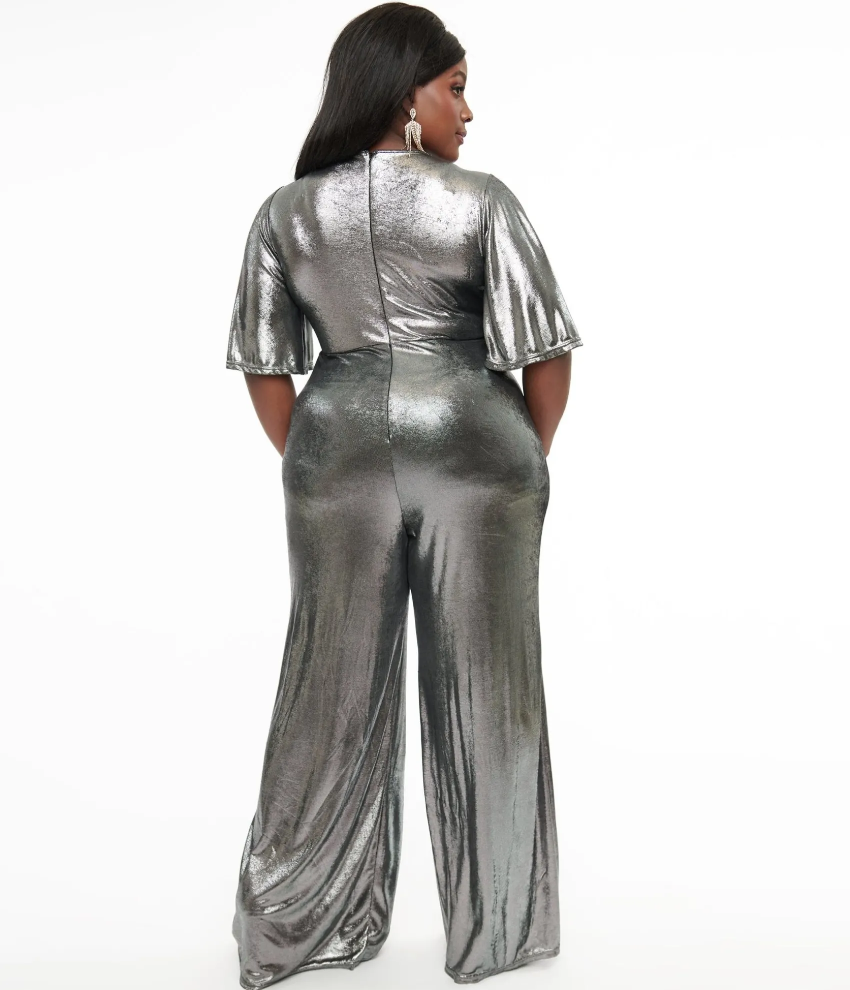 Unique Vintage Smak Parlour Plus Size 1960s Metallic Silver Cutout Jumpsuit Discount