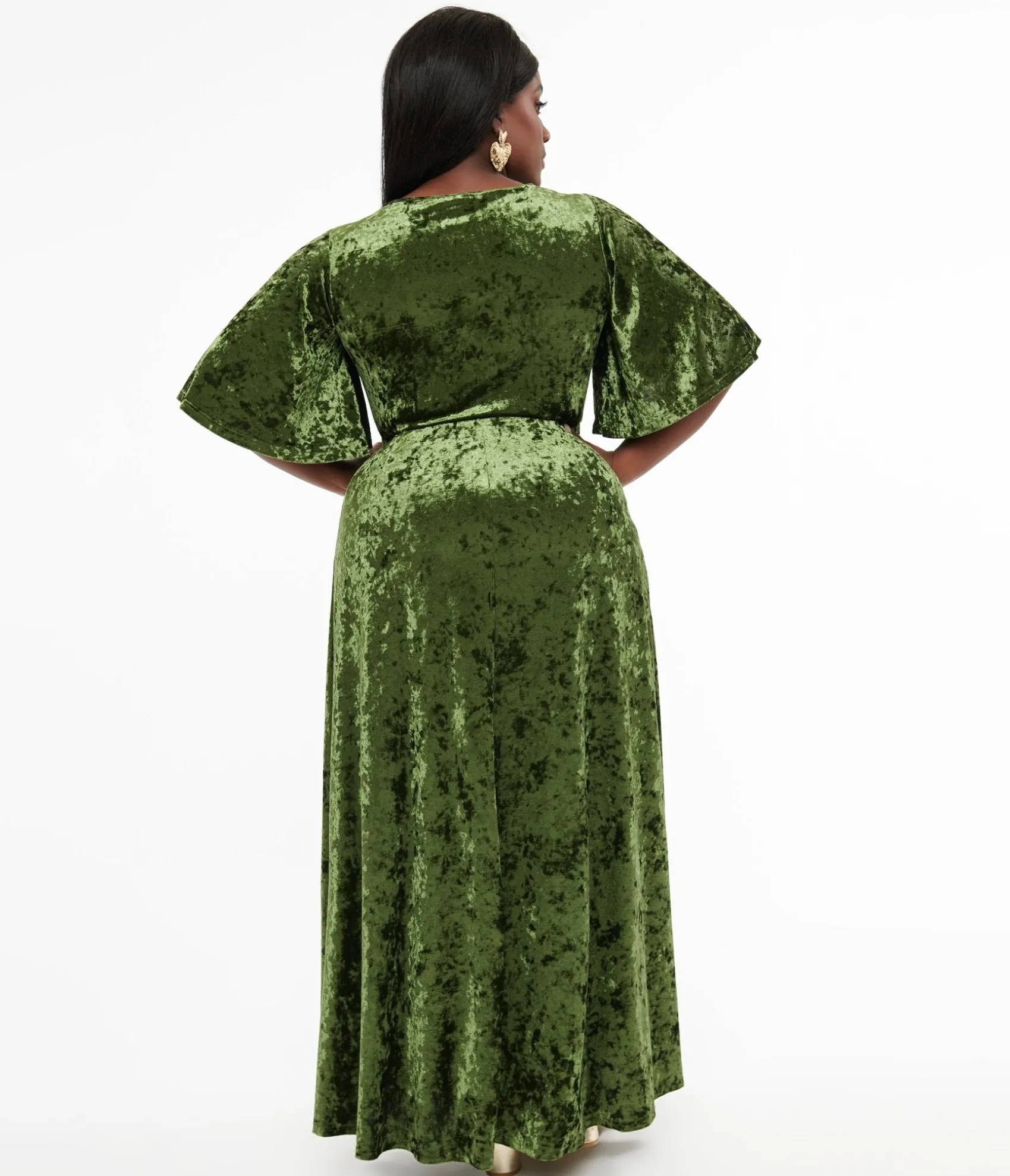 Unique Vintage Smak Parlour Plus Size 1970s Mossy Green Velvet Cutout Maxi Dress New