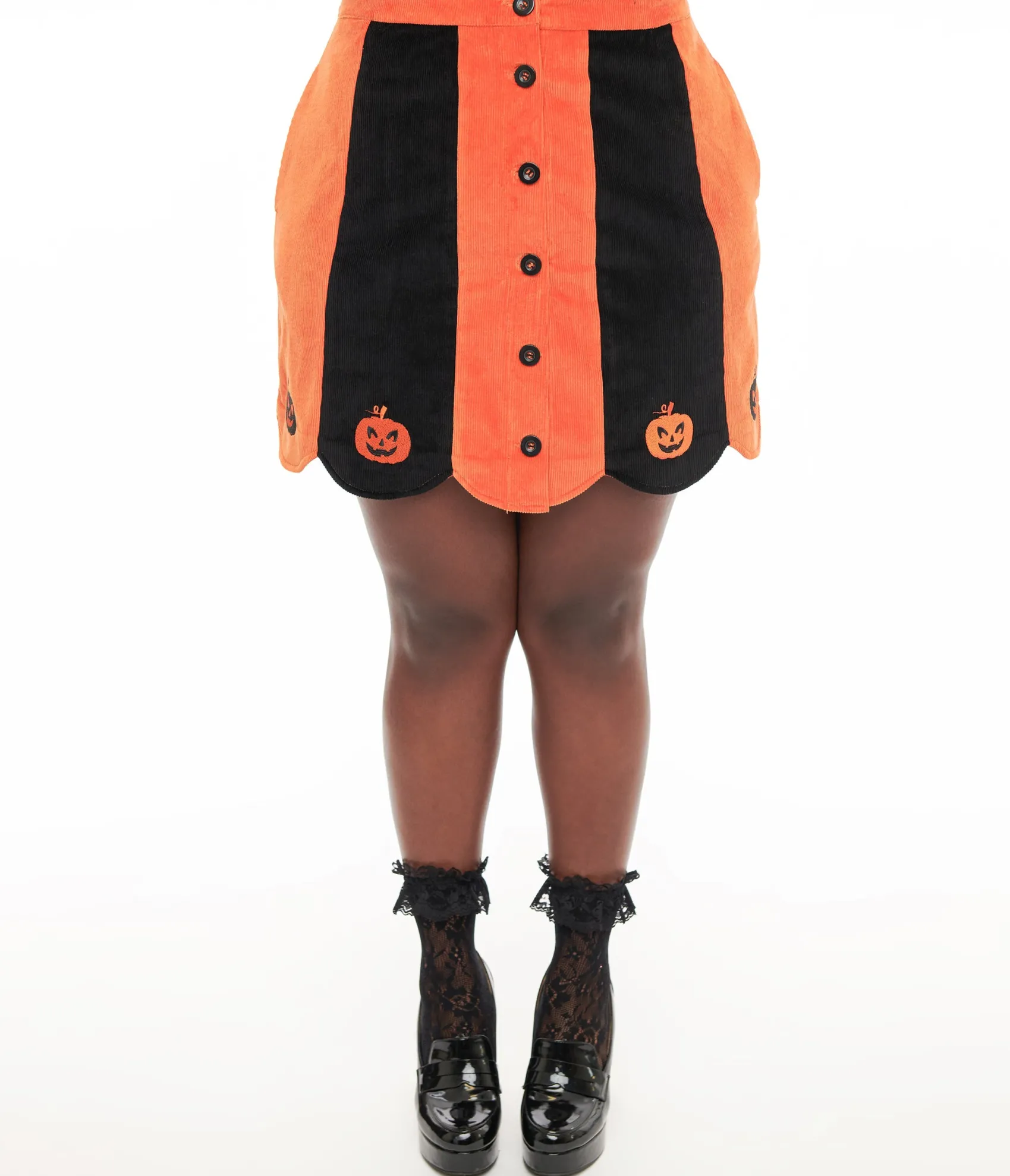 Unique Vintage Smak Parlour Plus Size 1960s Orange & Black Pumpkin Corduroy Mini Skirt Online