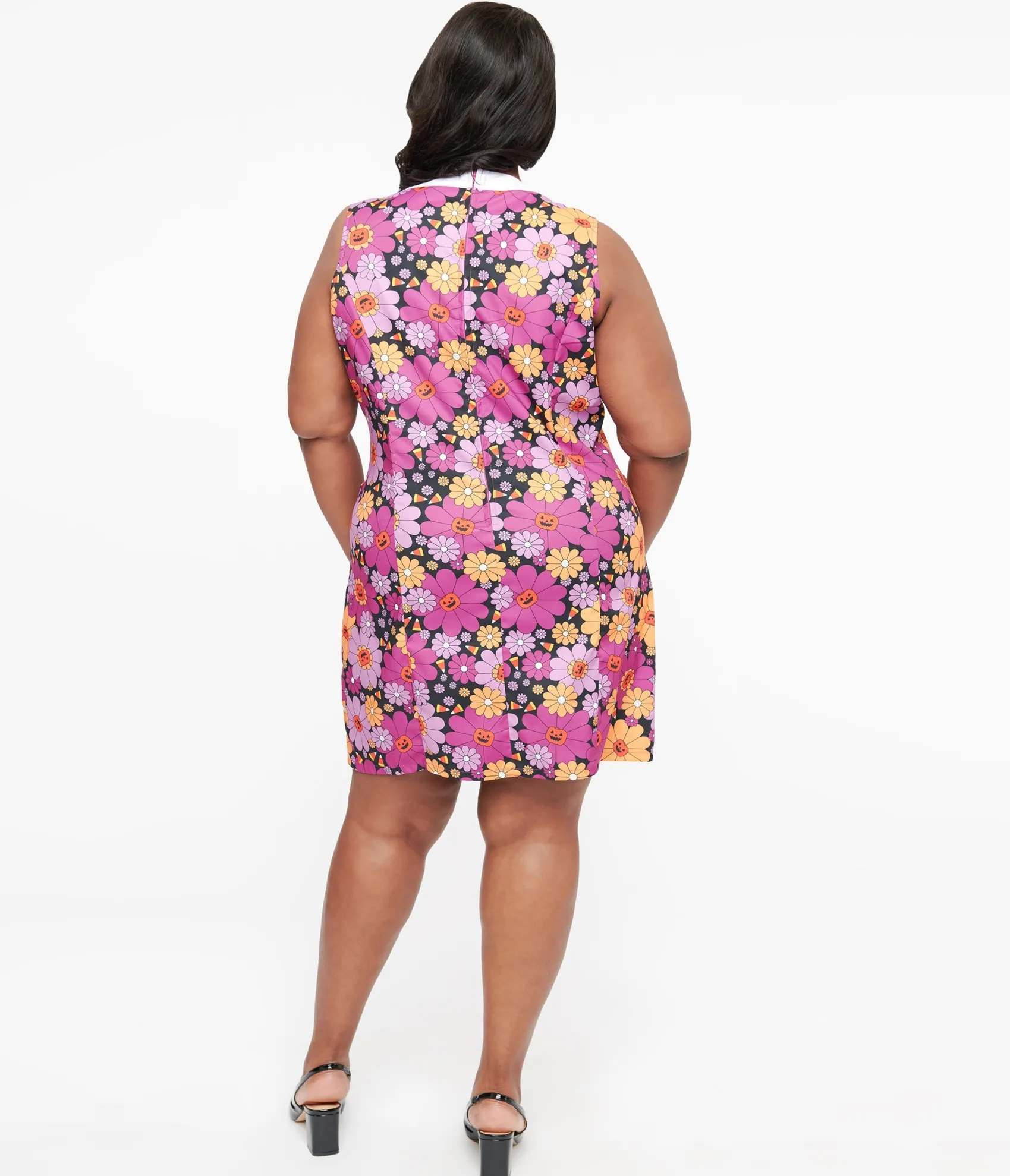 Unique Vintage Smak Parlour Plus Size 1960s Purple & Orange Pumpkin Floral Mod Shift Dress Best