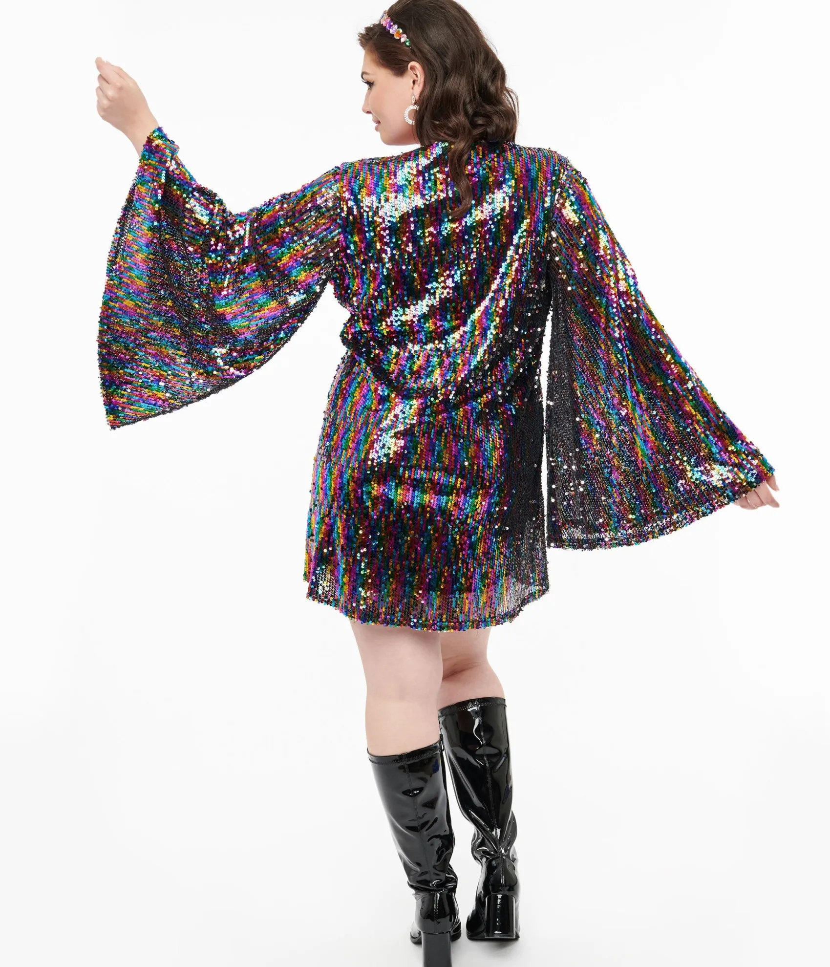 Unique Vintage Smak Parlour Plus Size 1960s Rainbow Sequin Downtown Scene Mini Dress Discount