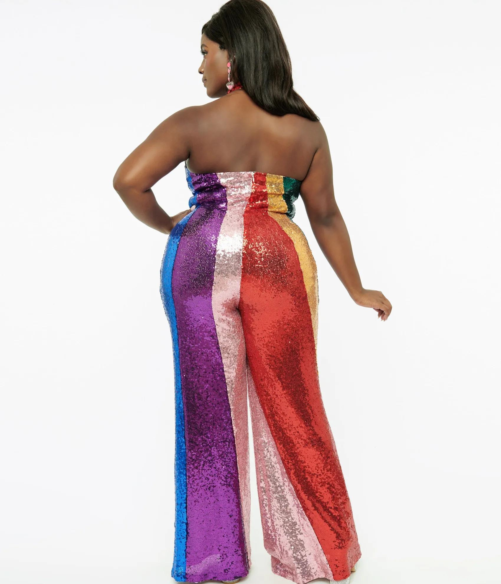 Unique Vintage Smak Parlour Plus Size 1960s Rainbow Sequin Glamour Goddess Jumpsuit Cheap