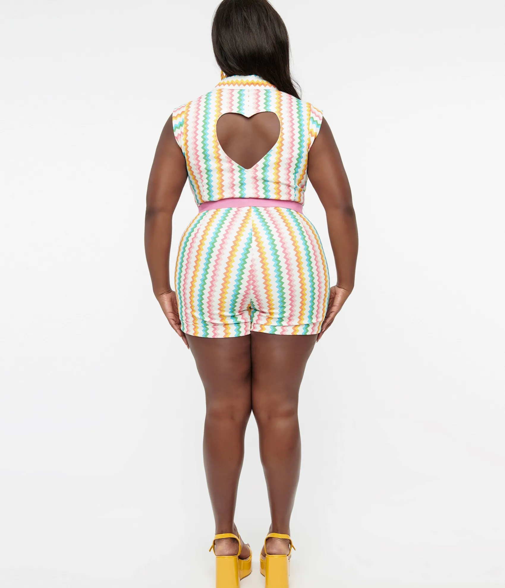 Unique Vintage Smak Parlour Plus Size 1970s Rainbow Zig Zag Belted Romper Shop