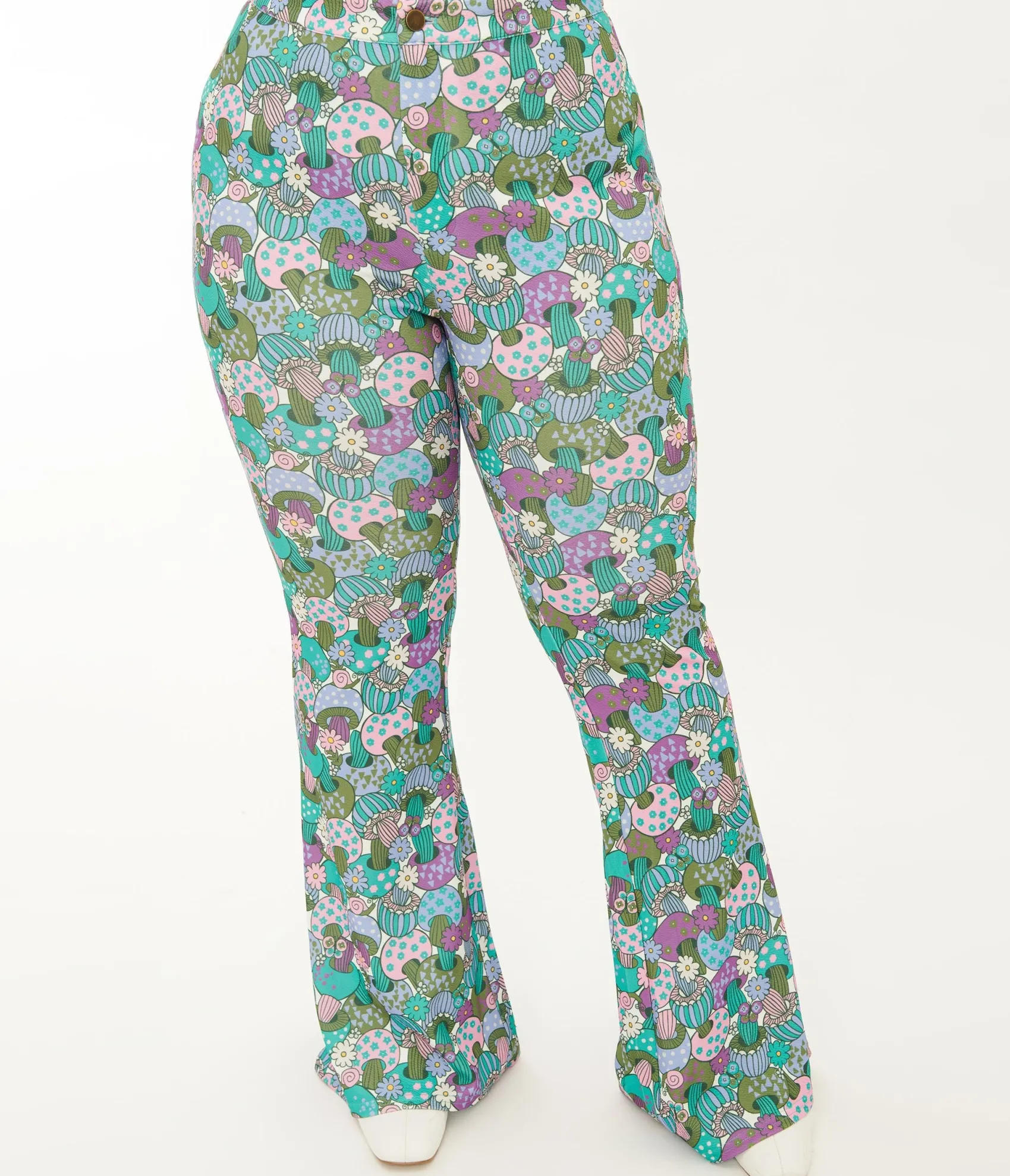 Unique Vintage Smak Parlour Plus Size 1970s Teal Groovy Mushrooms Find Your Flare Pants Shop