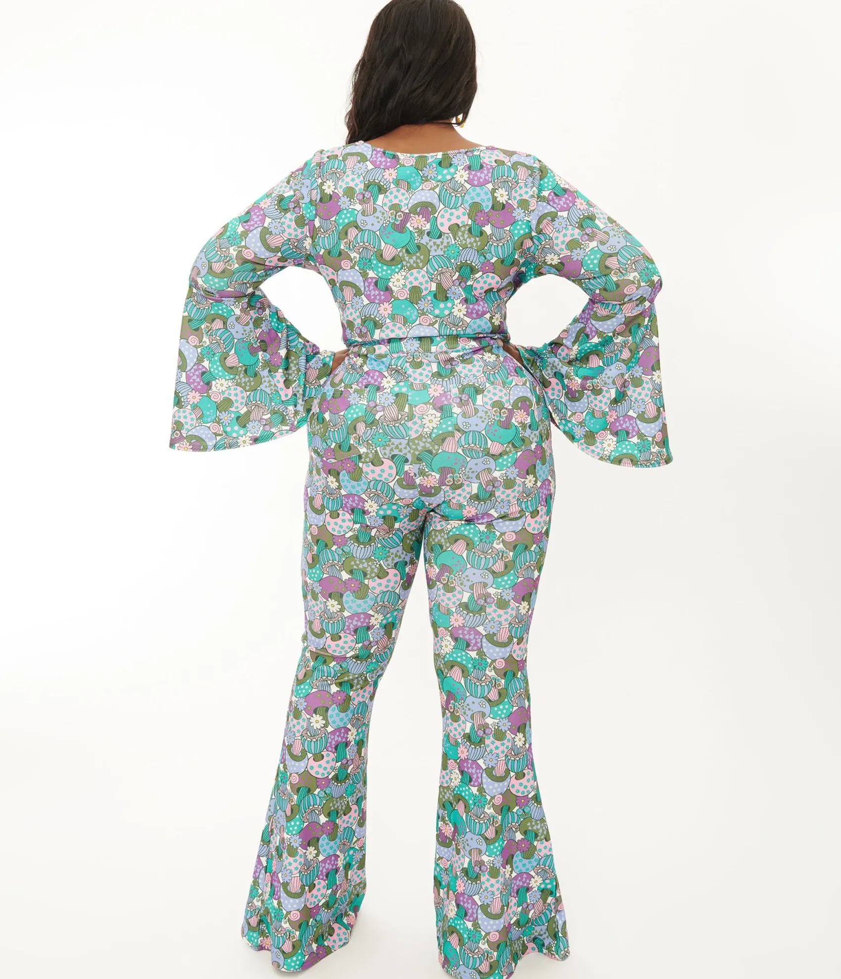 Unique Vintage Smak Parlour Plus Size 1970s Teal Groovy Mushrooms Find Your Flare Pants Shop