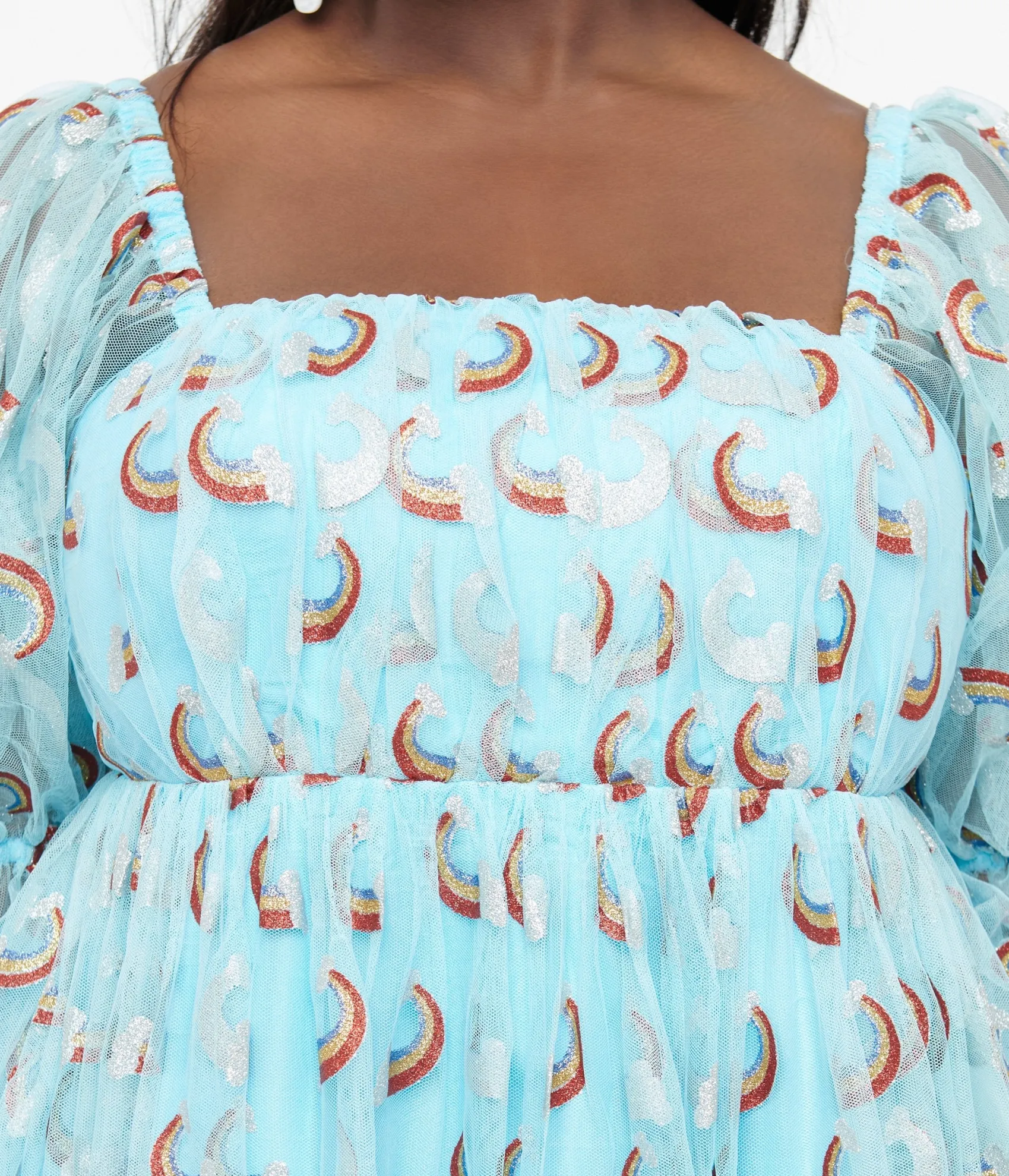 Unique Vintage Smak Parlour Plus Size Sky Blue & Glitter Rainbows Love Interest Babydoll Dress Flash Sale