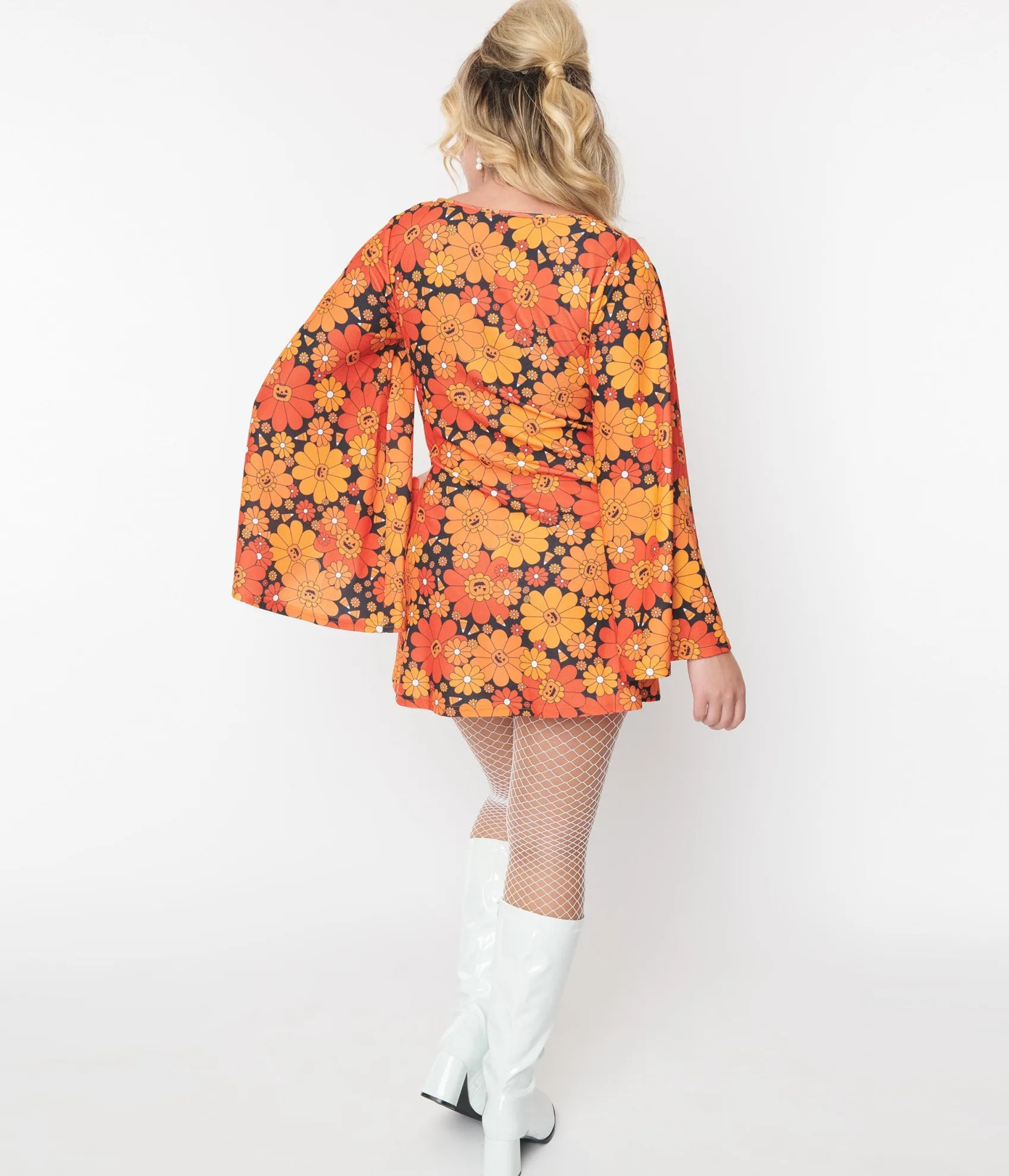 Unique Vintage Smak Parlour Pumpkin Mod Floral Downtown Scene Mini Dress Best