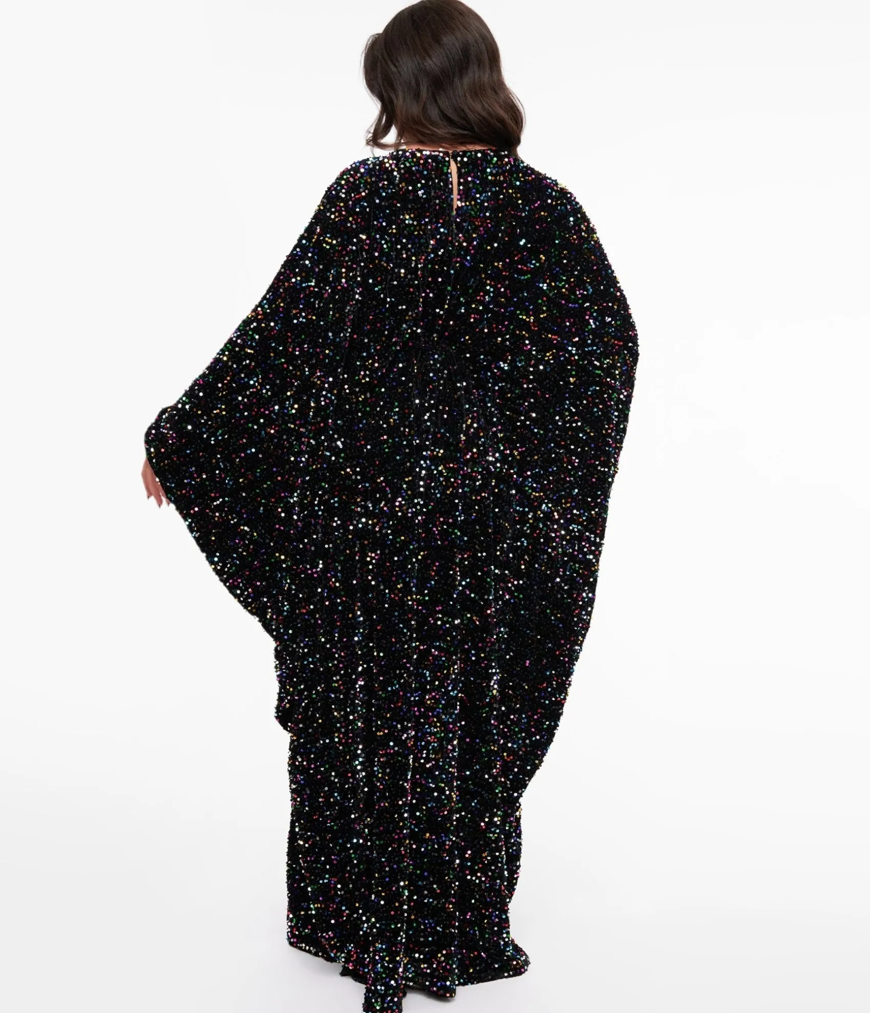 Unique Vintage Smak Parlour 1970s Black & Multicolor Sequin Batwing Caftan Cheap