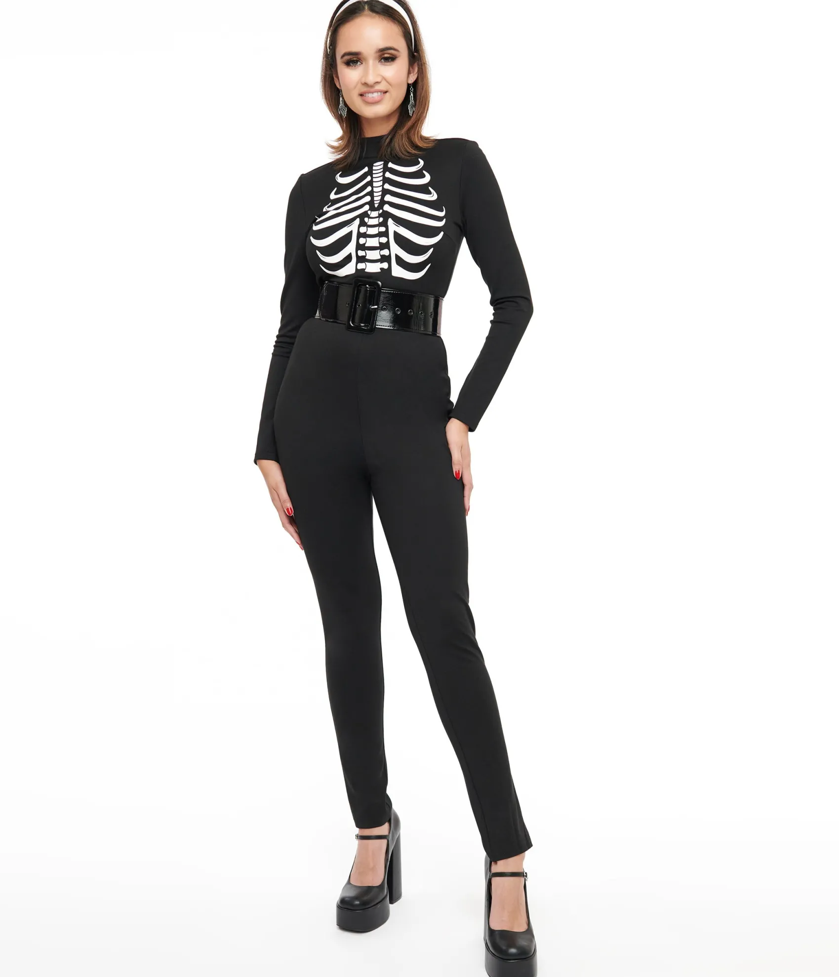Unique Vintage Smak Parlour 1960s Black & White Skeleton Glow in the Dark Jumpsuit Cheap