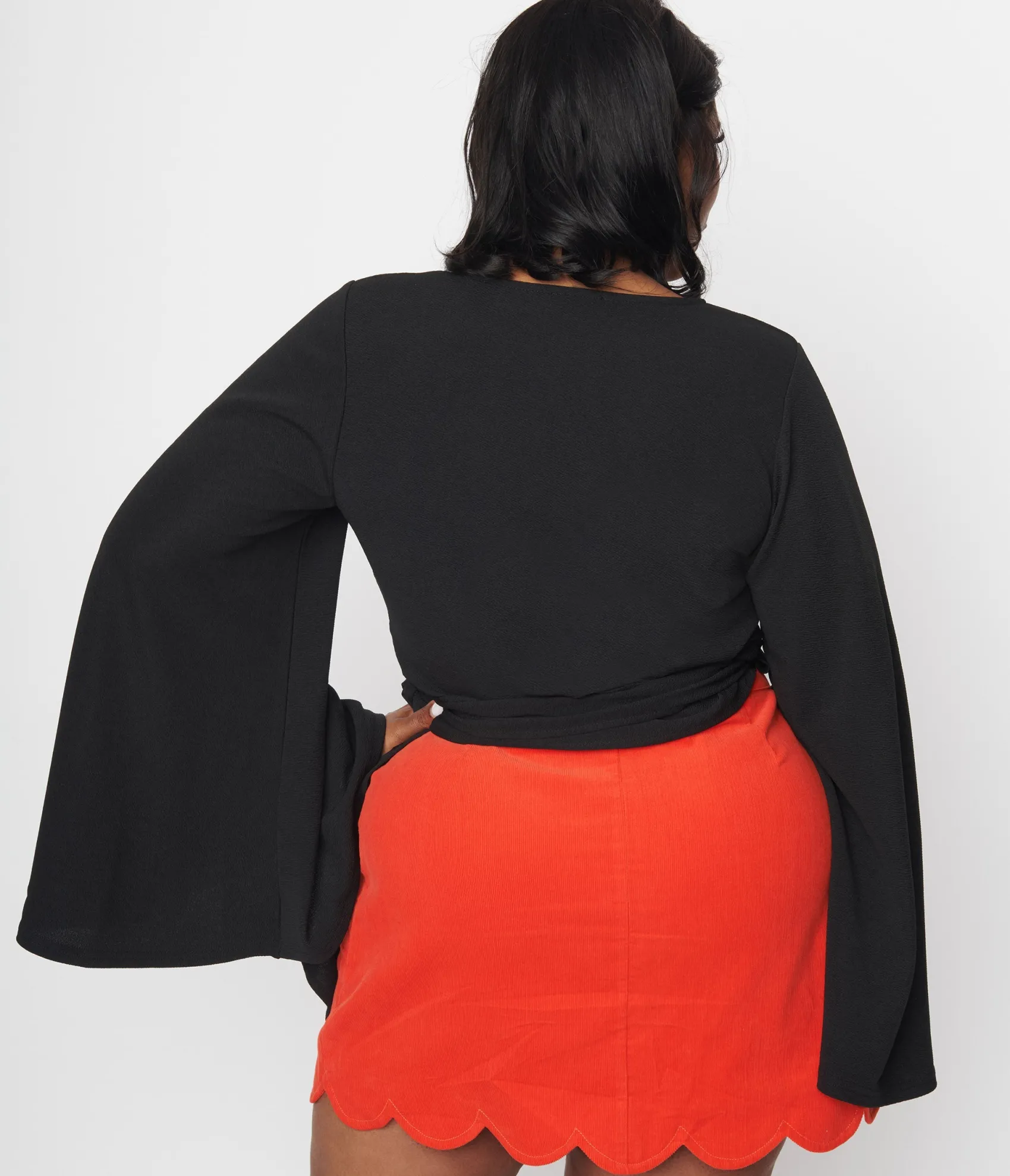 Unique Vintage Smak Parlour 1970s Black Bell Sleeve Wrap Top Store