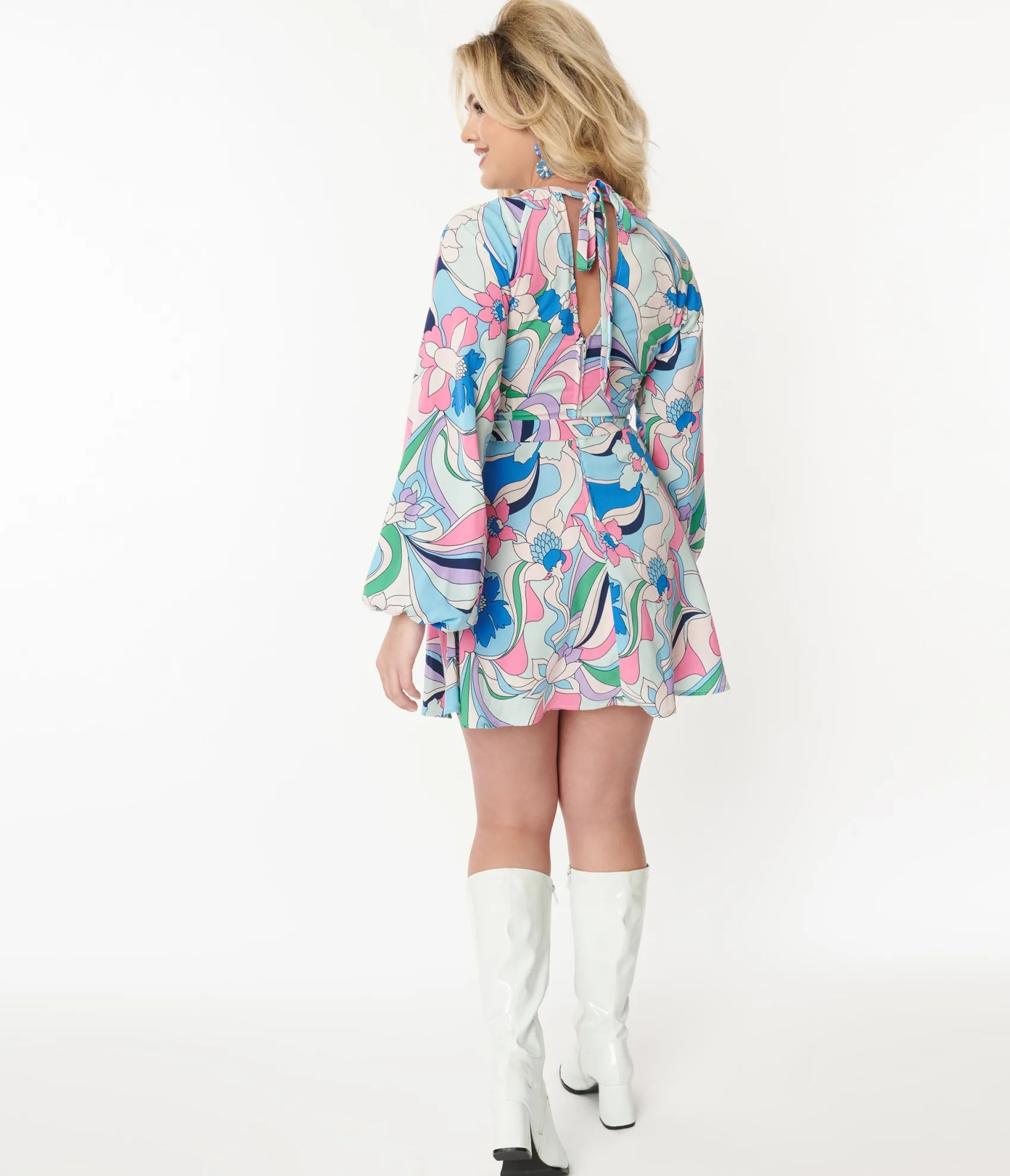 Unique Vintage Smak Parlour 1970s Blue & Pink Floral Fit & Flare Dress Online