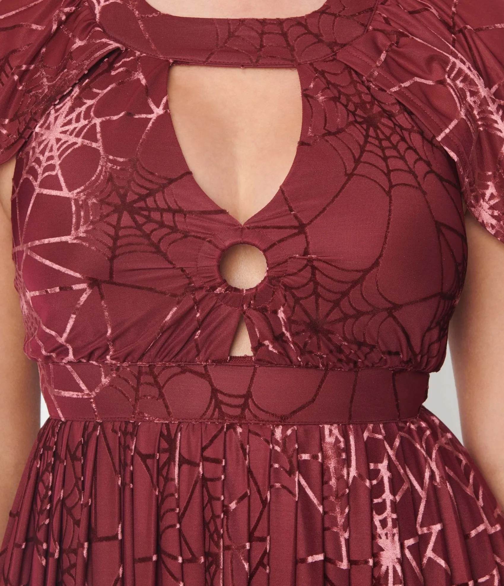 Unique Vintage Smak Parlour 1970s Burgundy & Velvet Spiderweb Cape Maxi Dress Discount