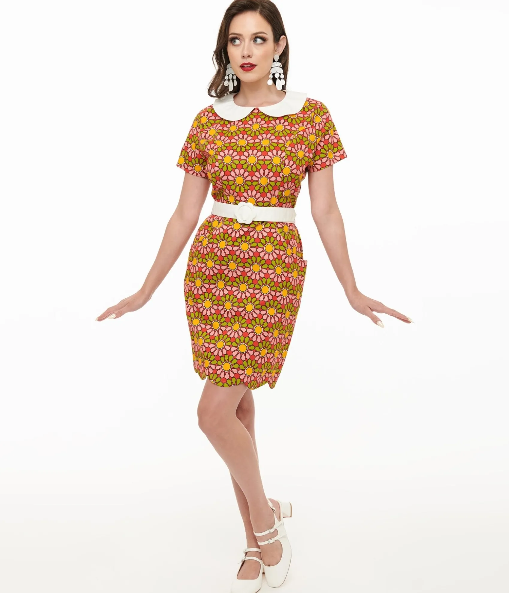 Unique Vintage Smak Parlour 1960s Green & Pink Flower Power Mini Dress Online