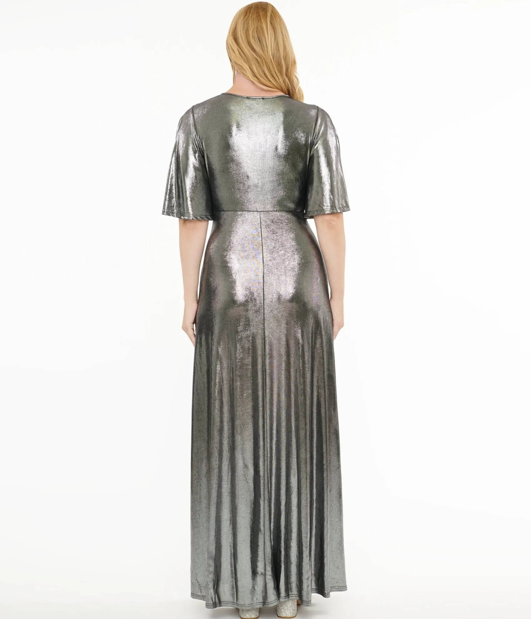 Unique Vintage Smak Parlour 1970s Metallic Silver Cutout Maxi Dress Fashion