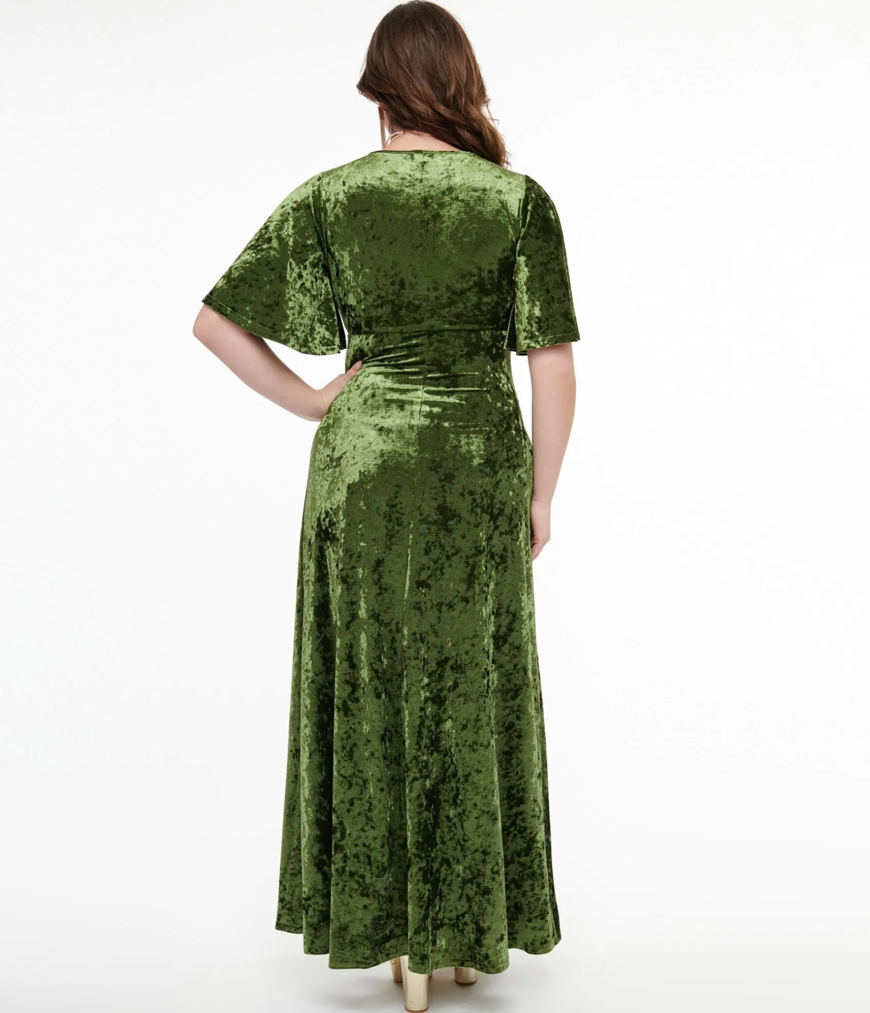 Unique Vintage Smak Parlour 1970s Mossy Green Velvet Cutout Maxi Dress Best