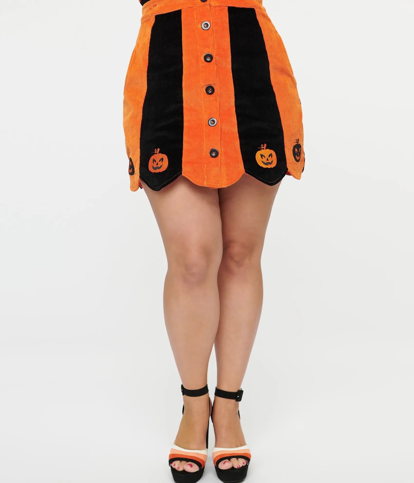 Unique Vintage Smak Parlour 1960s Orange & Black Pumpkin Corduroy Mini Skirt Best