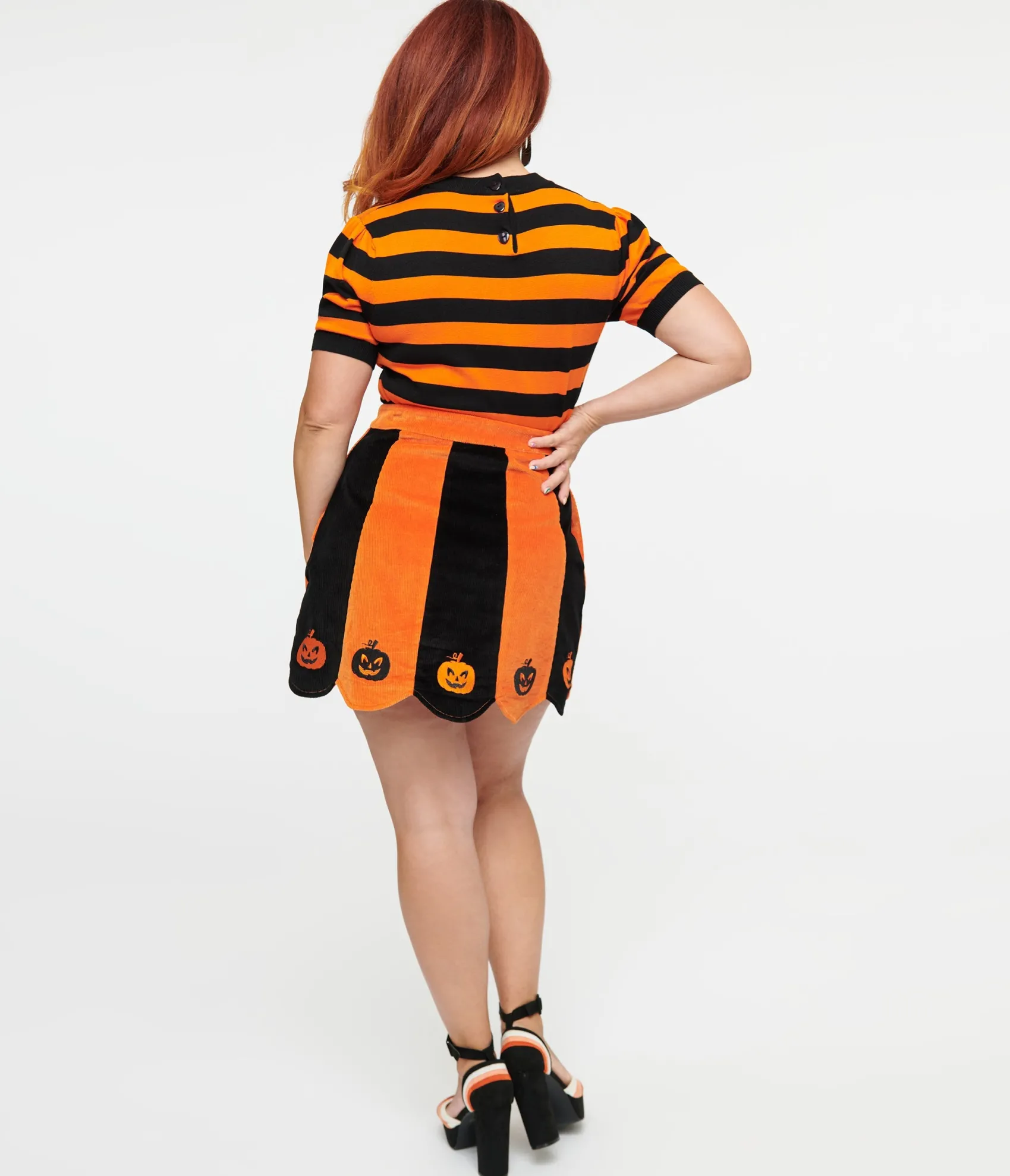 Unique Vintage Smak Parlour 1960s Orange & Black Pumpkin Corduroy Mini Skirt Best