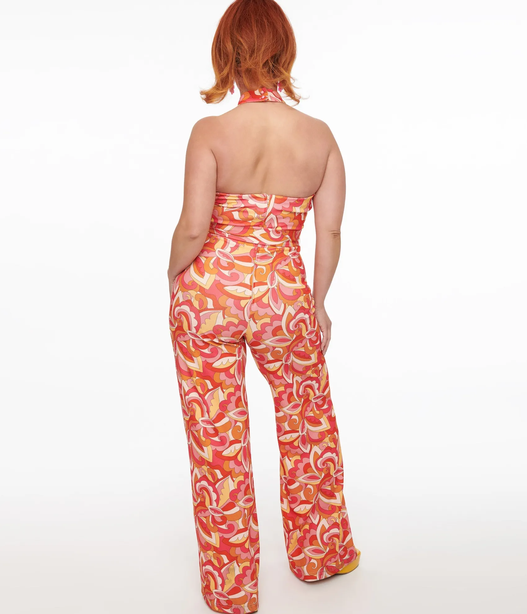 Unique Vintage Smak Parlour 1960s Orange Psychedelic Paisley Glamour Goddess Jumpsuit Outlet