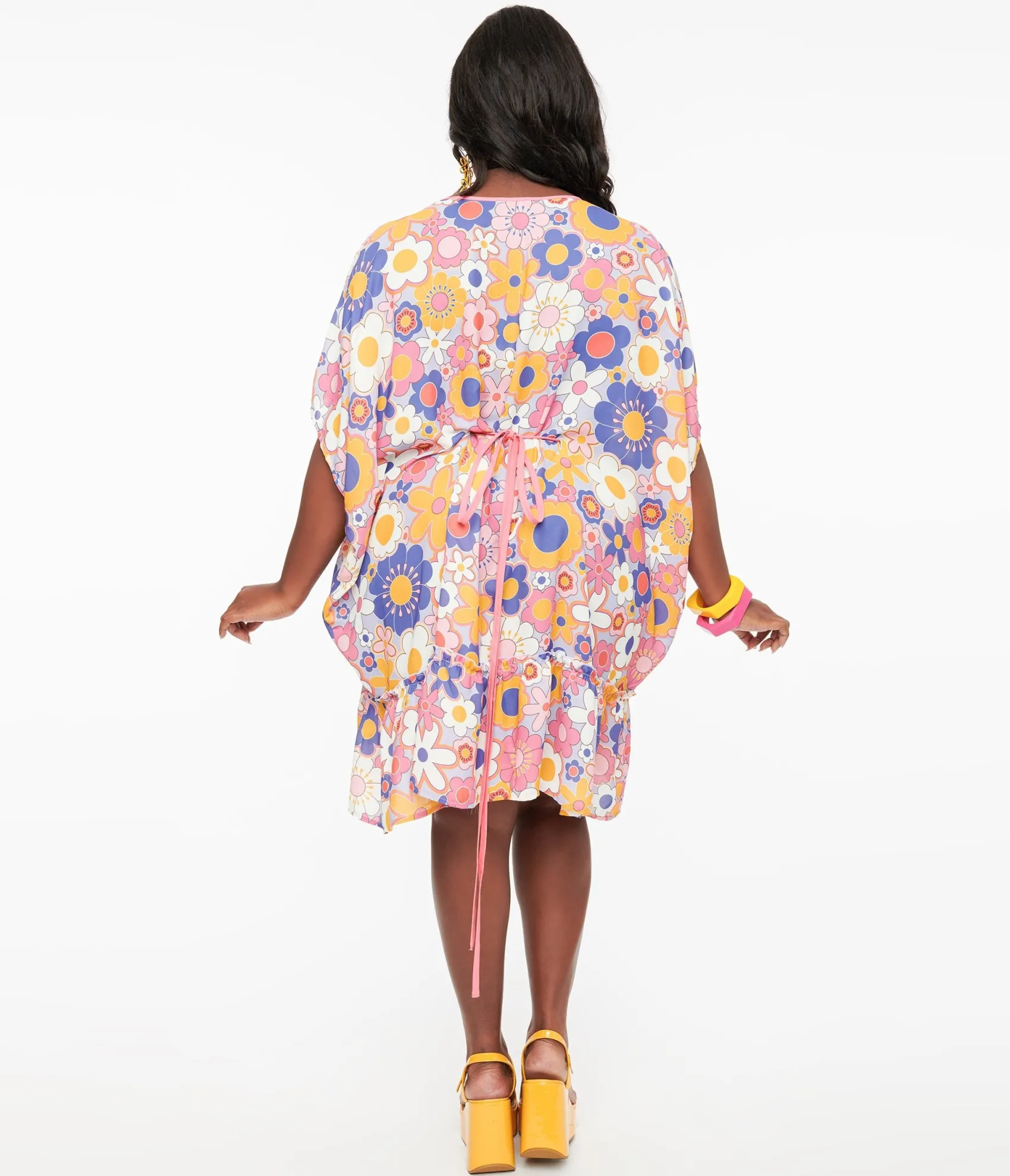 Unique Vintage Smak Parlour 1970s Pink & Purple Mod Floral Mini Caftan Outlet