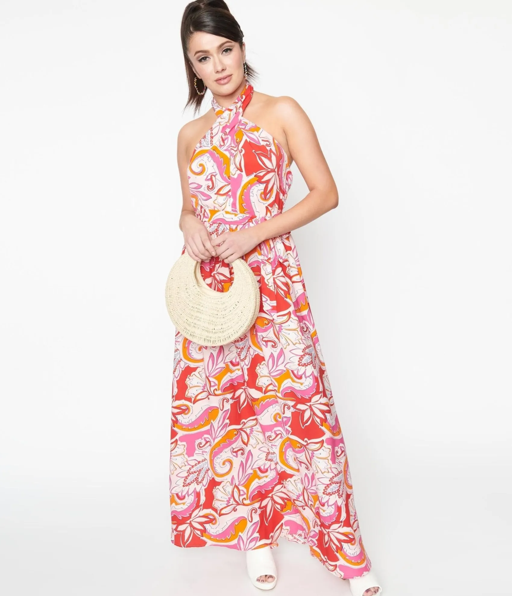 Unique Vintage Smak Parlour 1970s Pink & Red Floral Budding Romance Maxi Dress Online