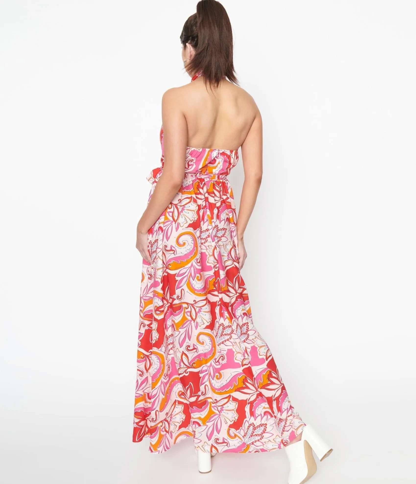 Unique Vintage Smak Parlour 1970s Pink & Red Floral Budding Romance Maxi Dress Online