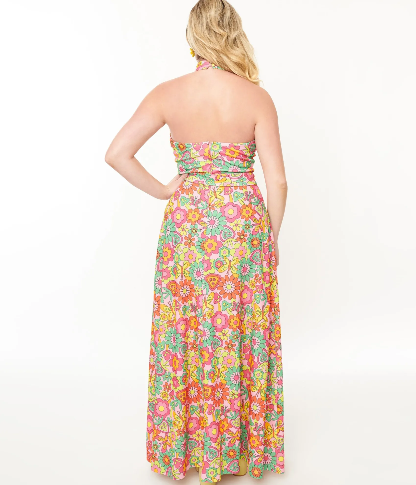 Unique Vintage Smak Parlour 1960s Pink Strawberry Fields Halter Maxi Dress Shop