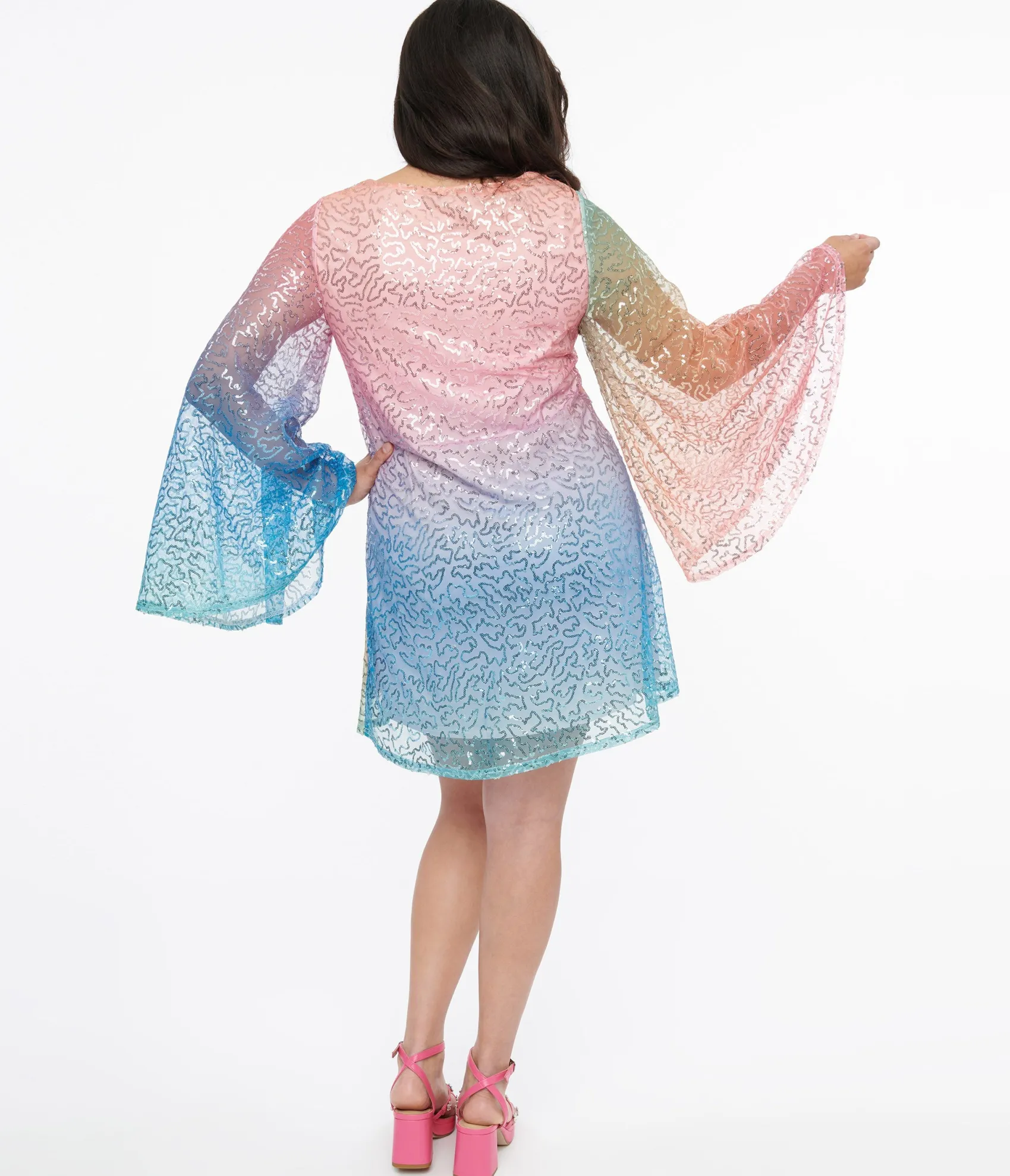 Unique Vintage Smak Parlour 1960s Rainbow Ombre Sequin Downtown Scene Mini Dress New