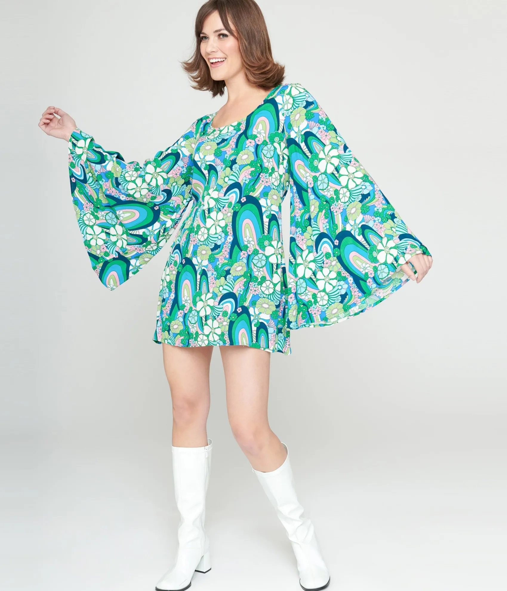 Unique Vintage Smak Parlour 1960s Teal Floral Psychedelic Downtown Scene Mini Dress Store