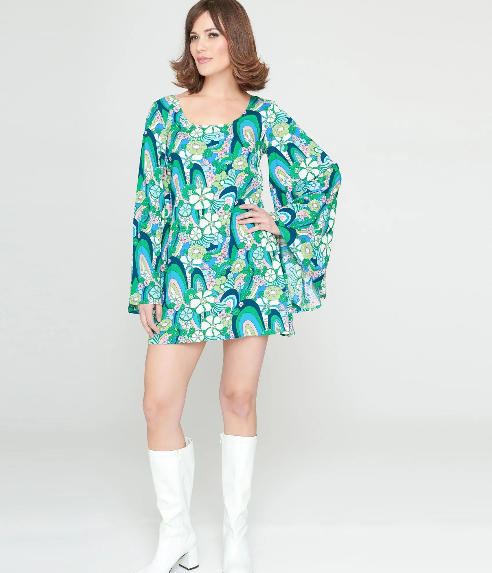 Unique Vintage Smak Parlour 1960s Teal Floral Psychedelic Downtown Scene Mini Dress Store