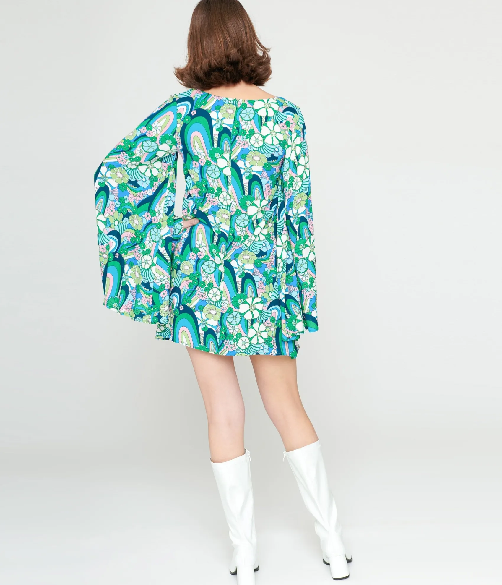 Unique Vintage Smak Parlour 1960s Teal Floral Psychedelic Downtown Scene Mini Dress Store
