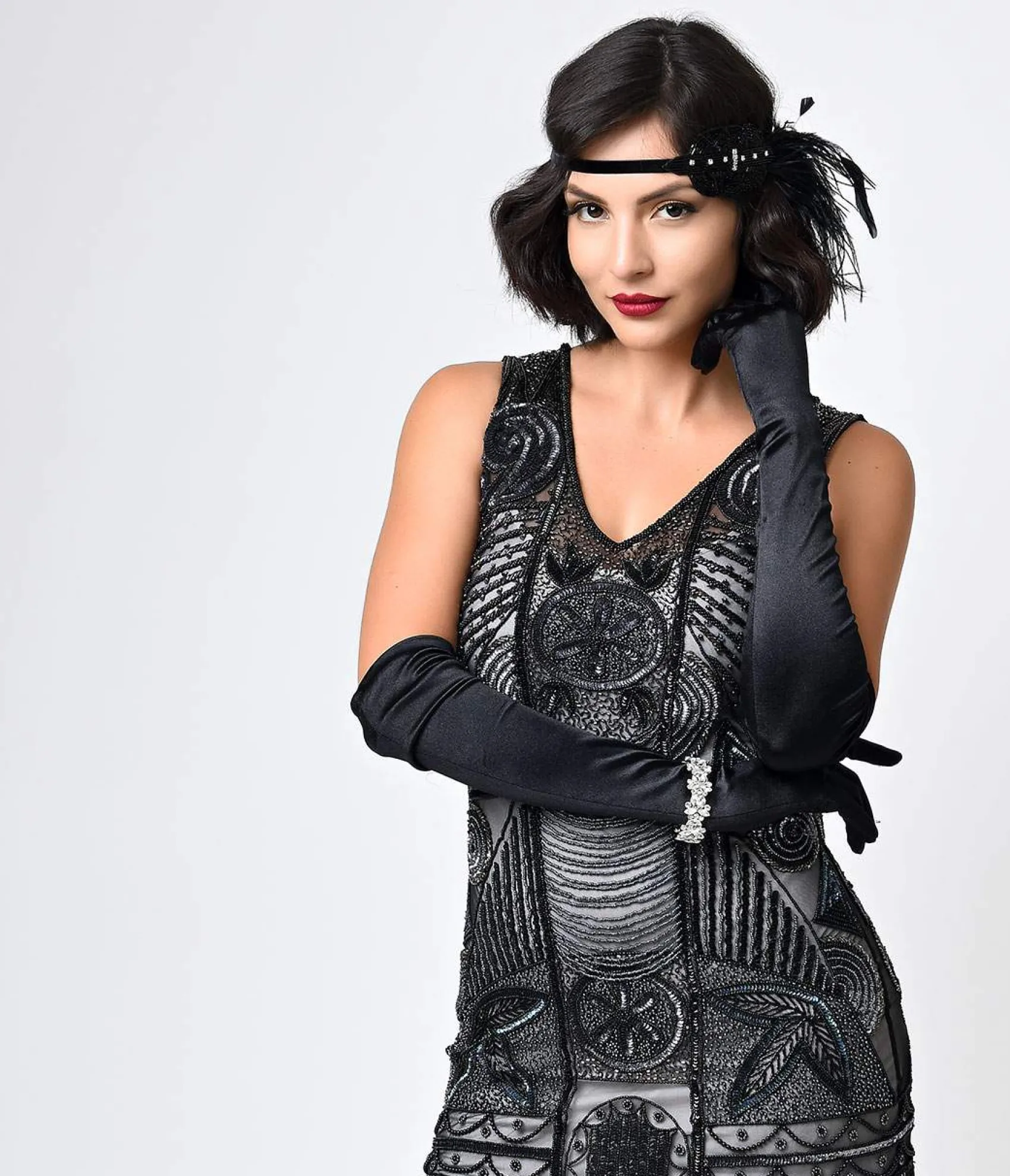 Unique Vintage Special Order- 1920s Style Black Hand Beaded Fringe Bosley Flapper Dress Clearance