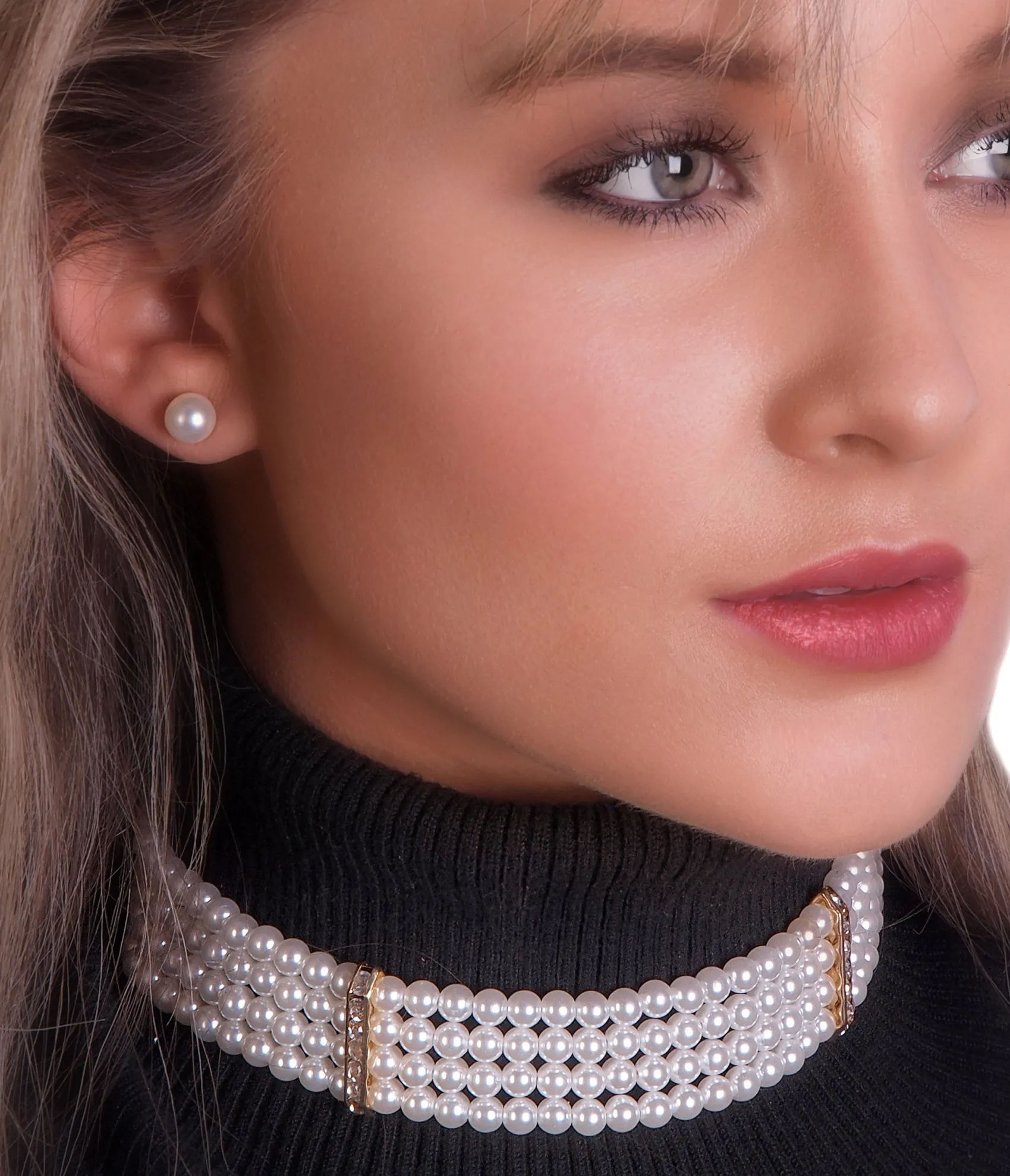 Unique Vintage Stacked Faux Pearl Choker Necklace Outlet