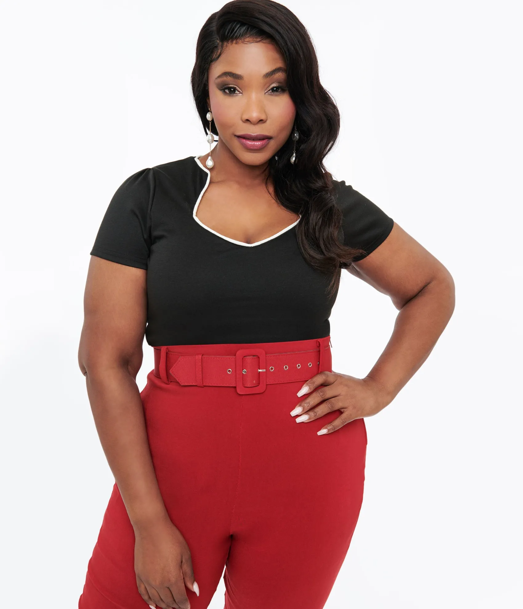 Unique Vintage Steady 1950s Black & White Piped Sophia Top Online