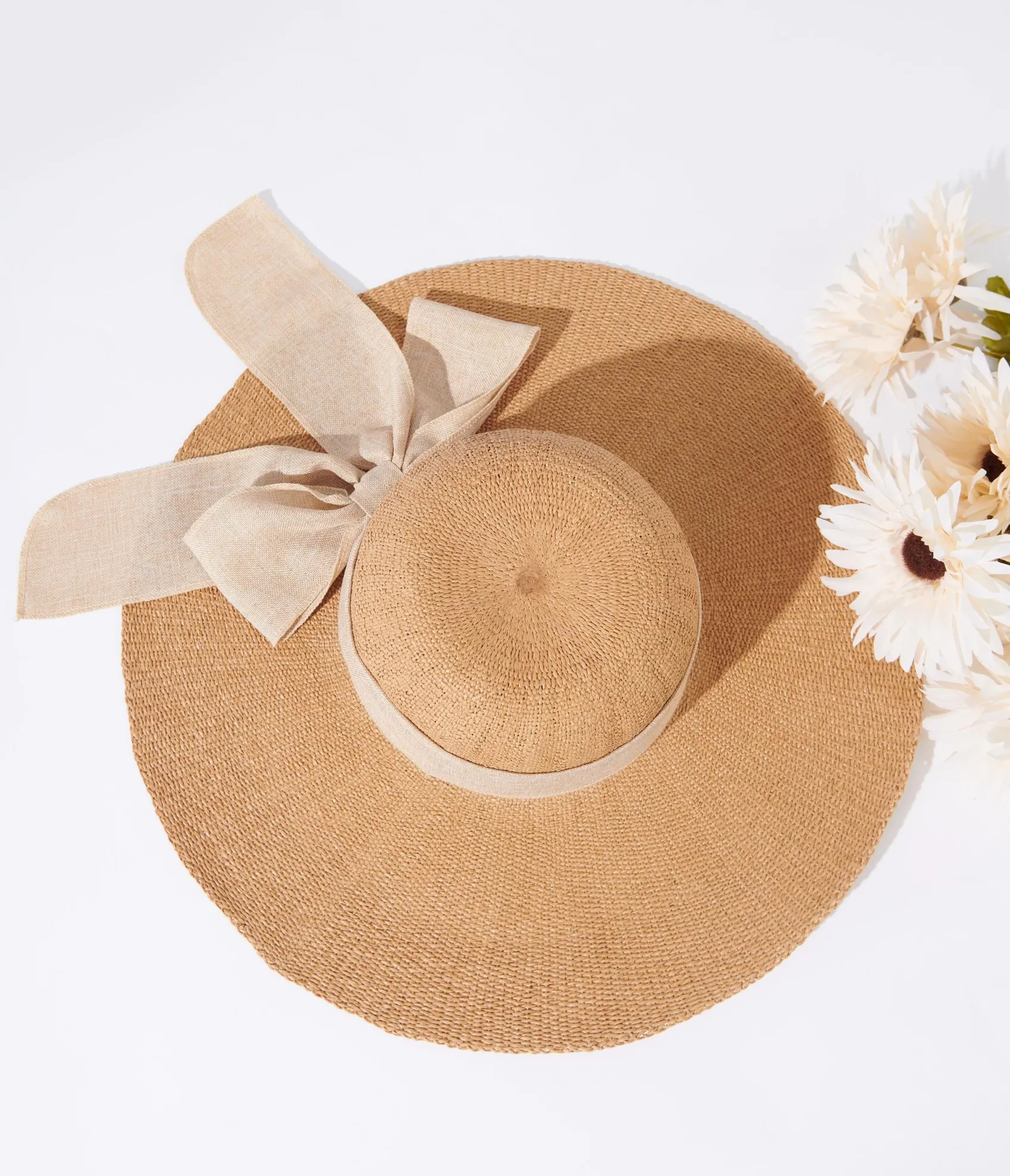 Unique Vintage Tan & Beige Bow Toyo Braid Sun Hat Best